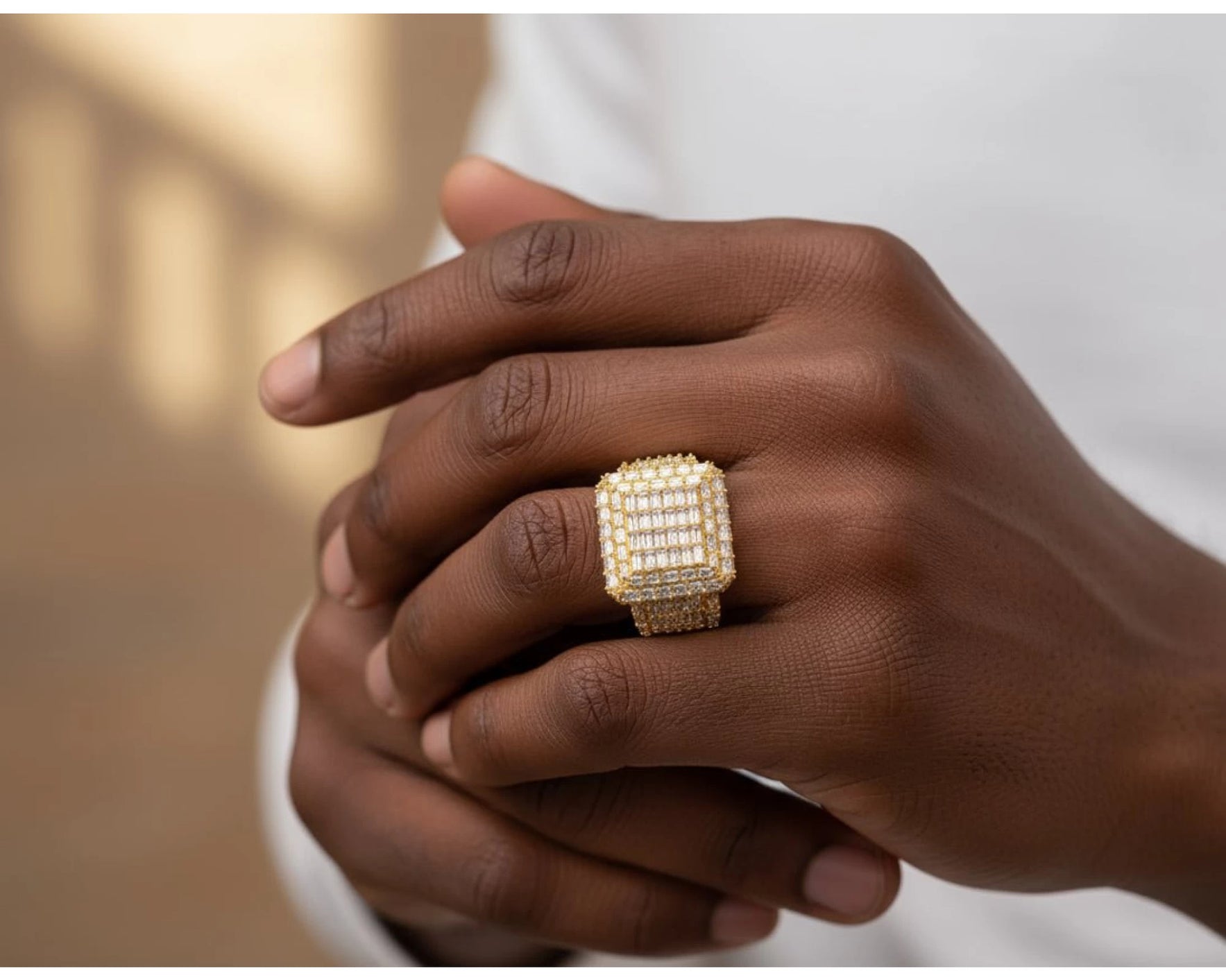 10k Gold Large Square Ring with Baguette and Round Diamonds 3.50ct – view 2