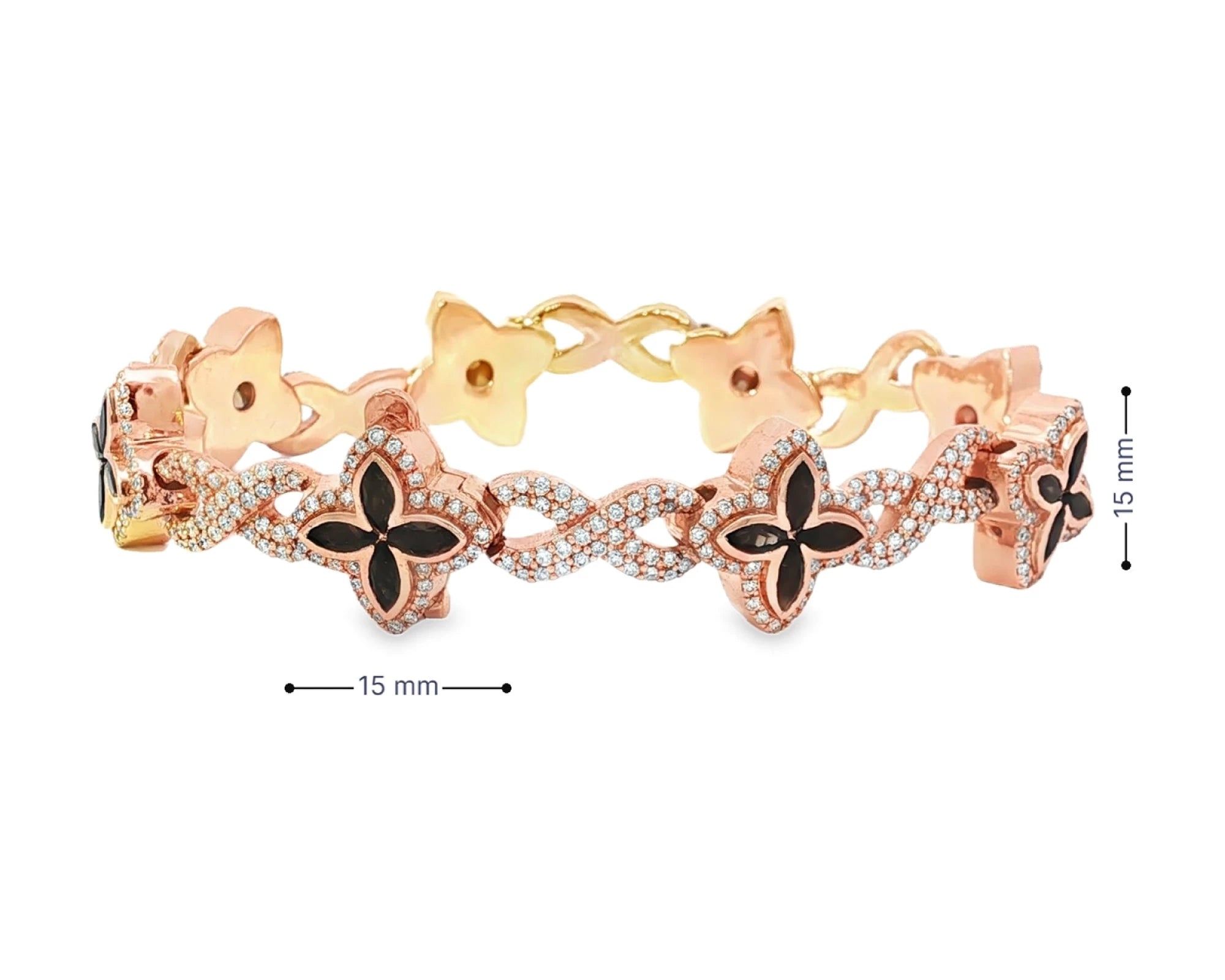 10K Gold Men’s Floral Link Bracelet with Black Ruby & Diamond Pavé 3.75 CT – front view