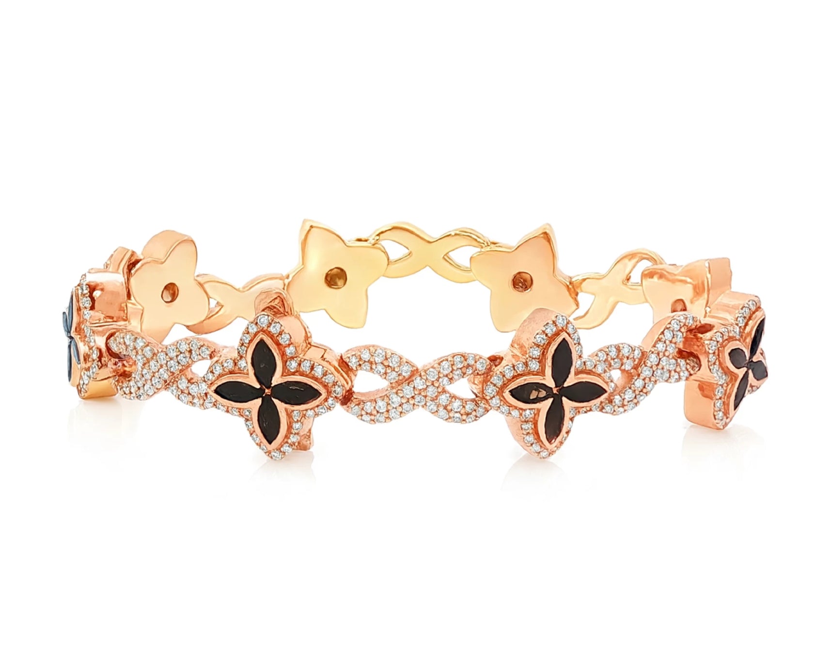 10K Gold Men’s Floral Link Bracelet with Black Ruby & Diamond Pavé 3.75 CT – lifestyle 4346