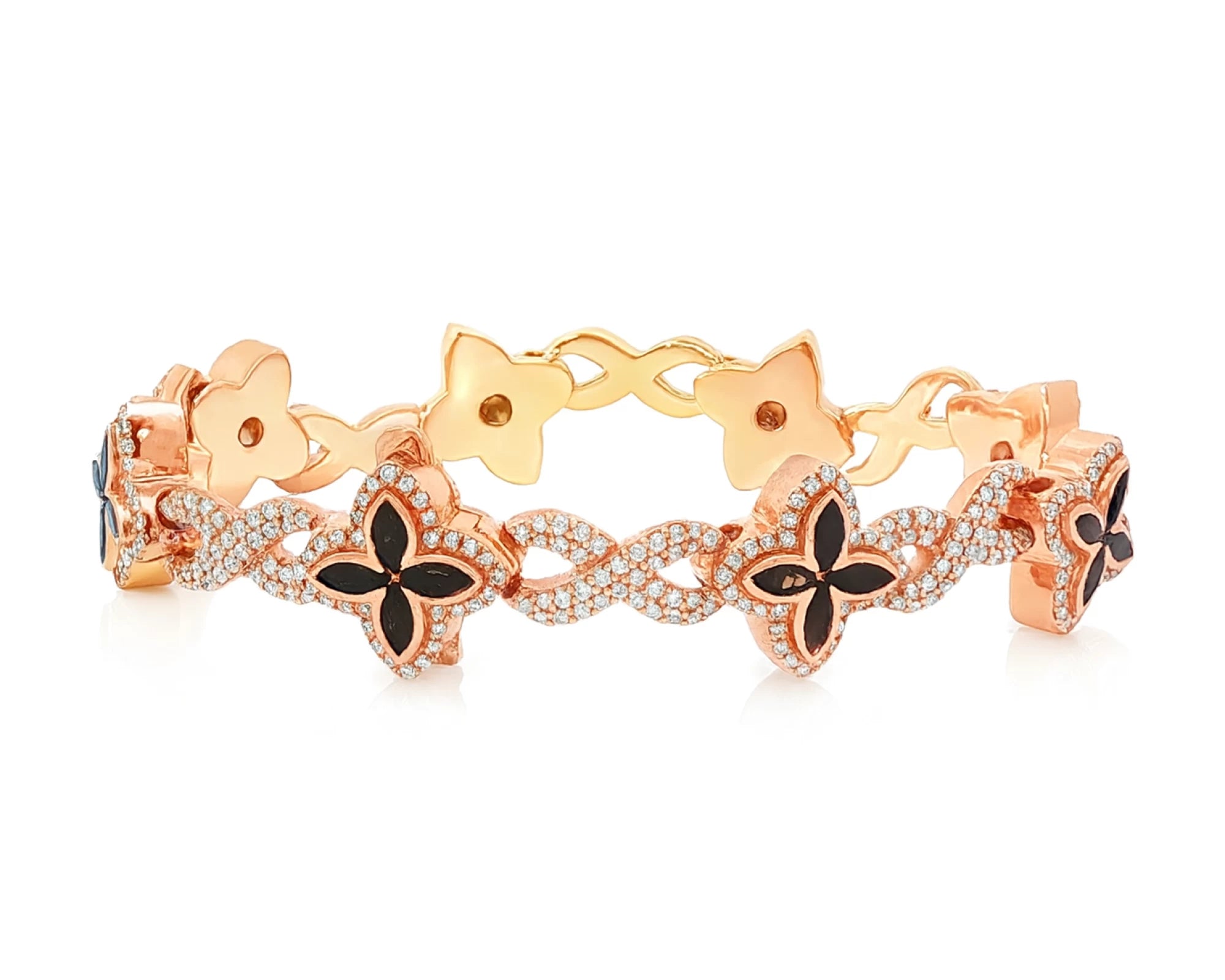 10K Gold Men’s Floral Link Bracelet with Black Ruby & Diamond Pavé 3.75 CT – lifestyle 4346