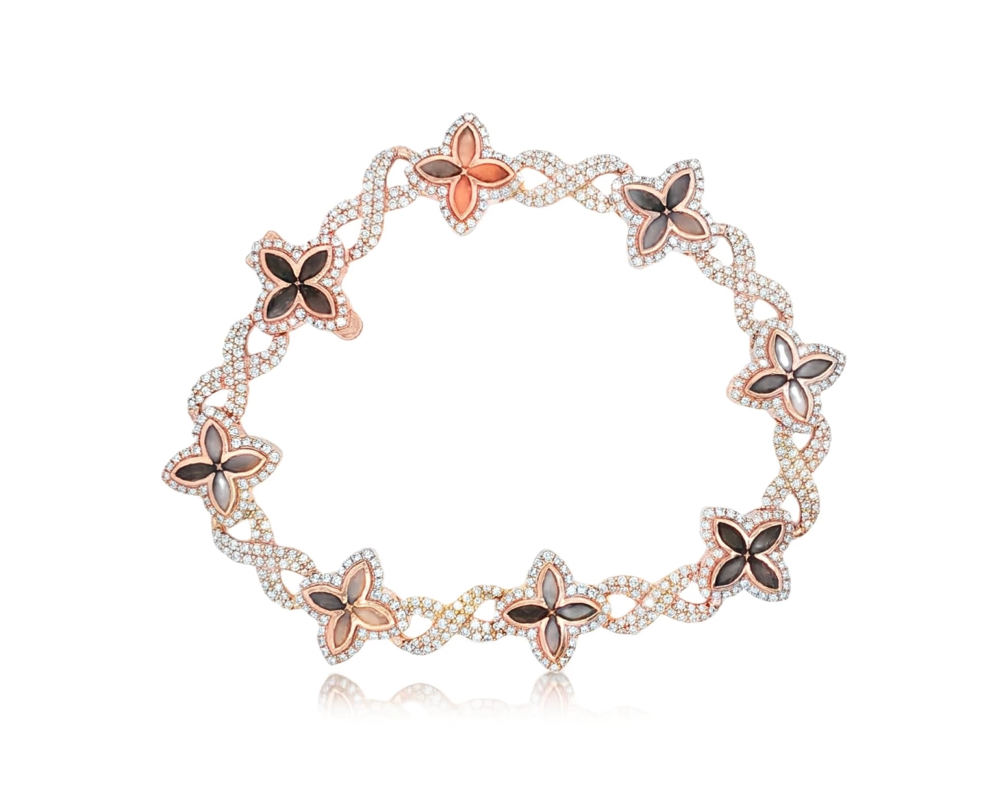 10K Gold Men’s Floral Link Bracelet with Black Ruby & Diamond Pavé 3.75 CT – lifestyle 4347