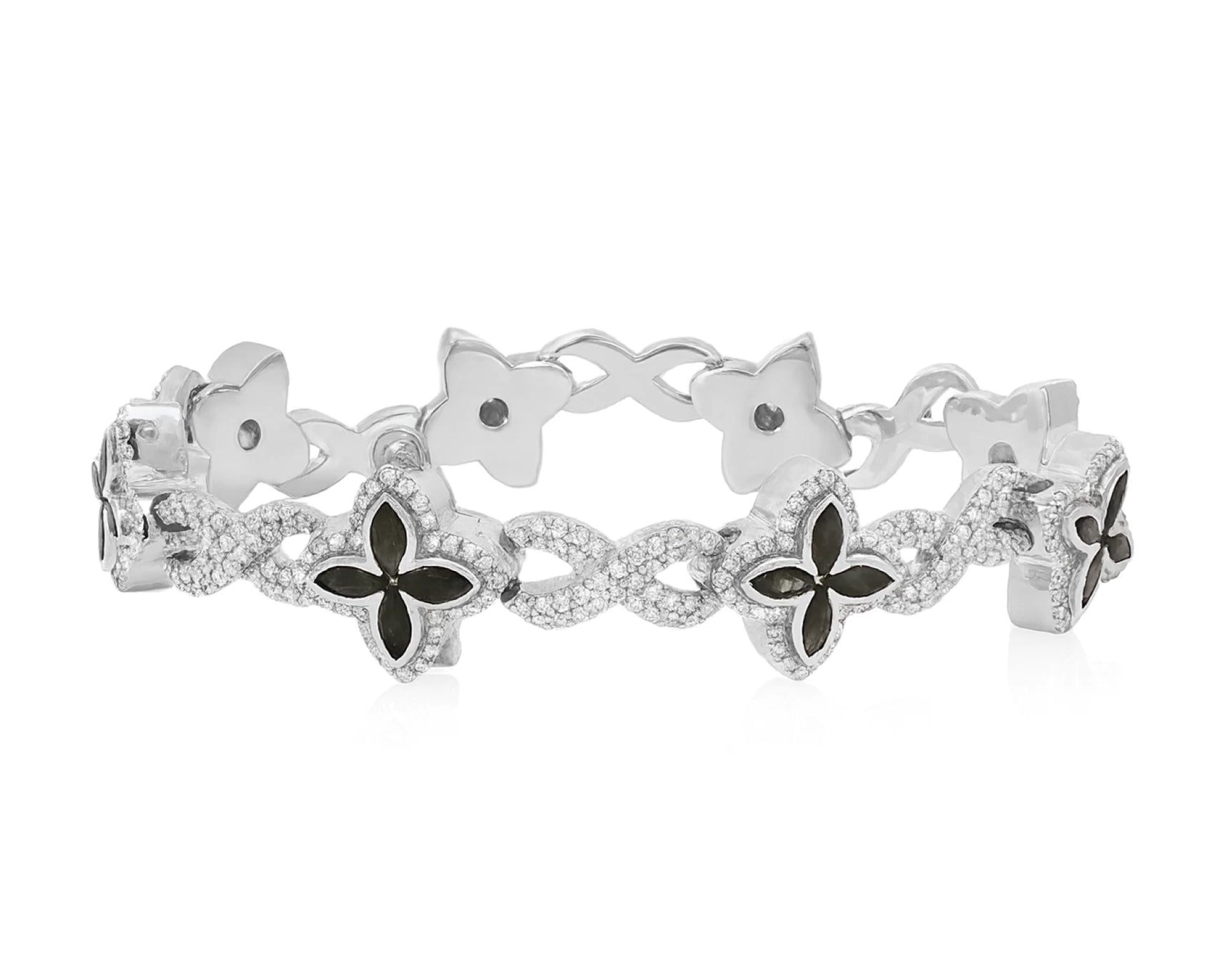 10K Gold Men’s Floral Link Bracelet with Black Ruby & Diamond Pavé 3.75 CT – lifestyle 4349