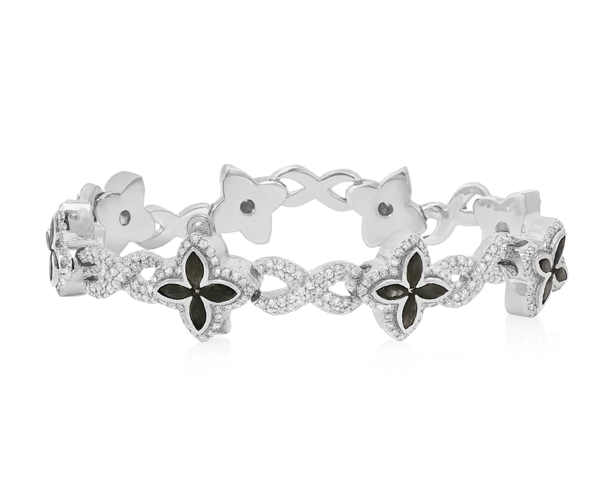10K Gold Men’s Floral Link Bracelet with Black Ruby & Diamond Pavé 3.75 CT – lifestyle 4349