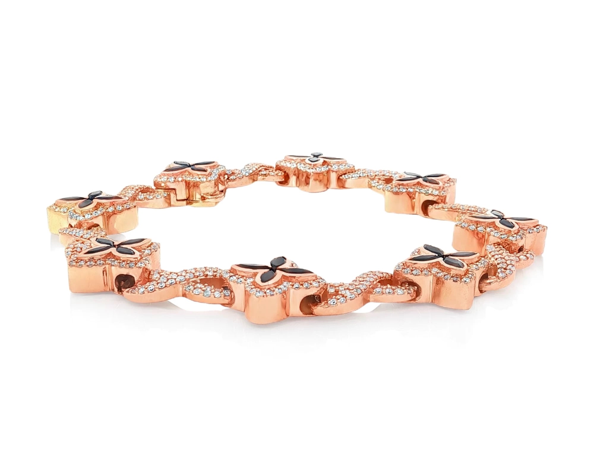 10K Gold Men’s Floral Link Bracelet with Black Ruby & Diamond Pavé 3.75 CT – lifestyle 4350