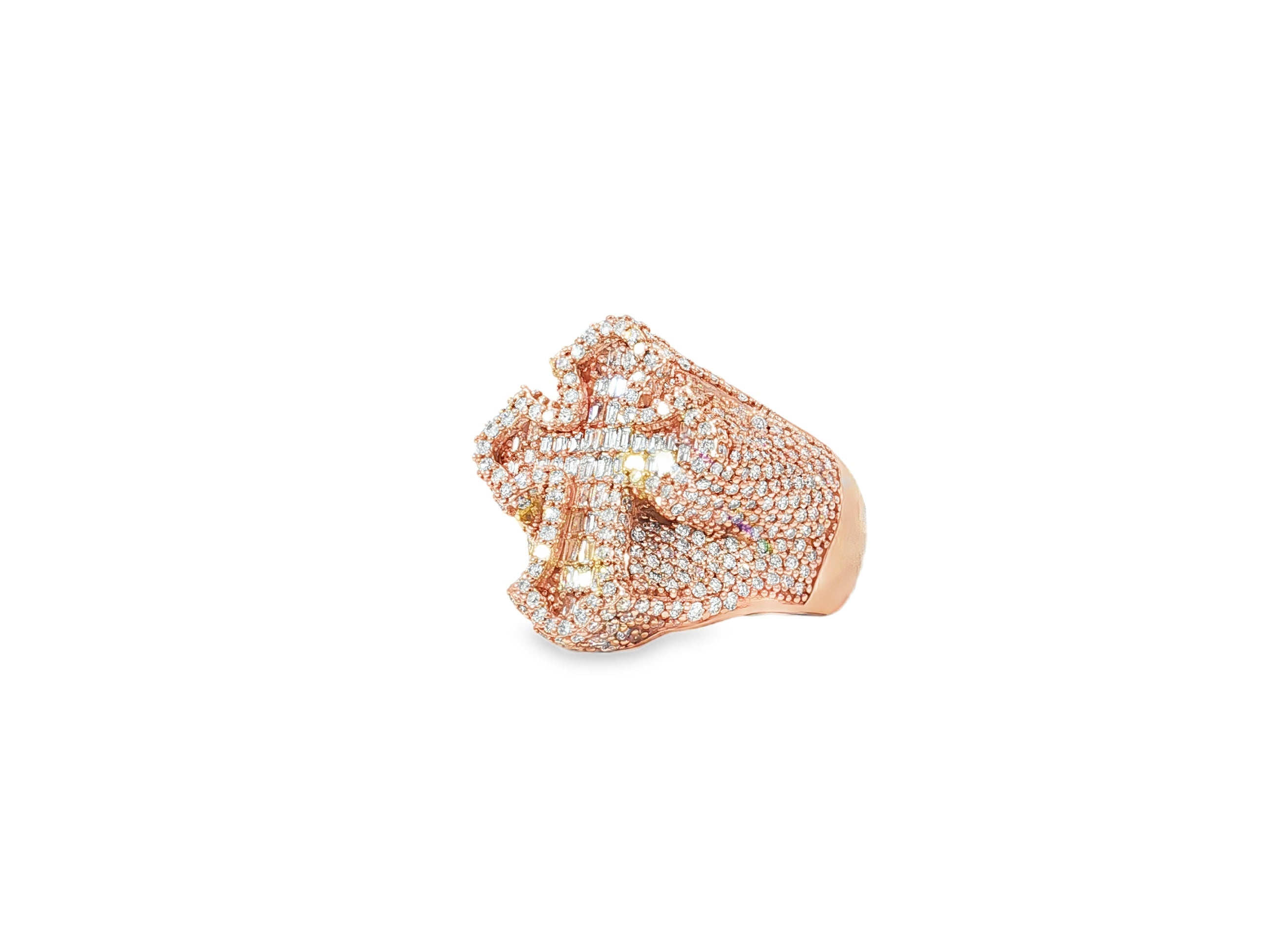 10k Gold Natural Diamond Cross Design Ring with Baguette & Round Accents 3.25ct - AVI THE JEWELER