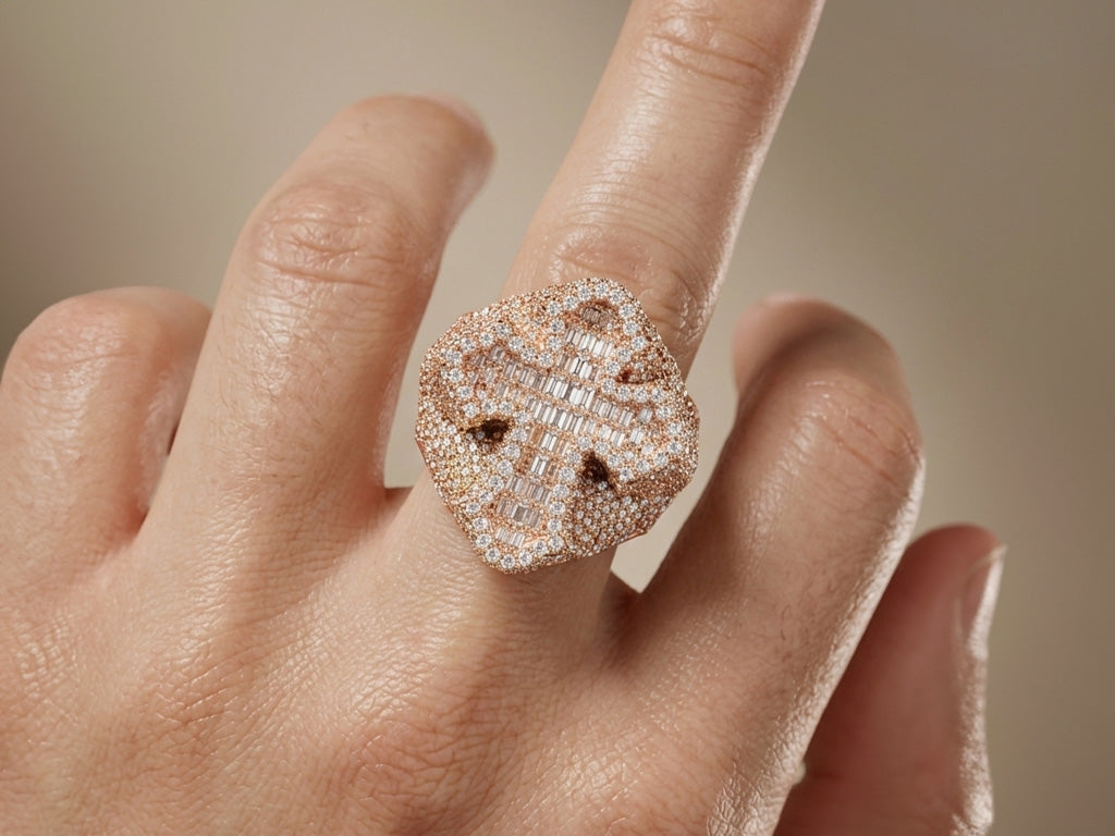 10k Gold Natural Diamond Cross Design Ring with Baguette & Round Accents 3.25ct