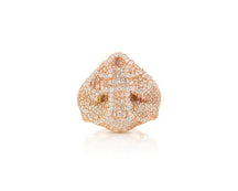 10k Gold Natural Diamond Cross Design Ring with Baguette & Round Accents 3.25ct