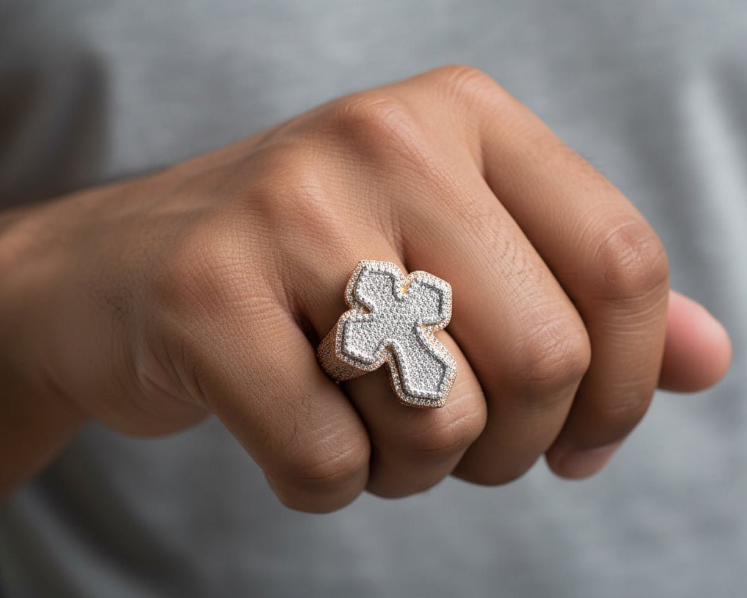 10k Gold Natural Diamond Cross - Shape Ring 4.15ct - AVI THE JEWELER