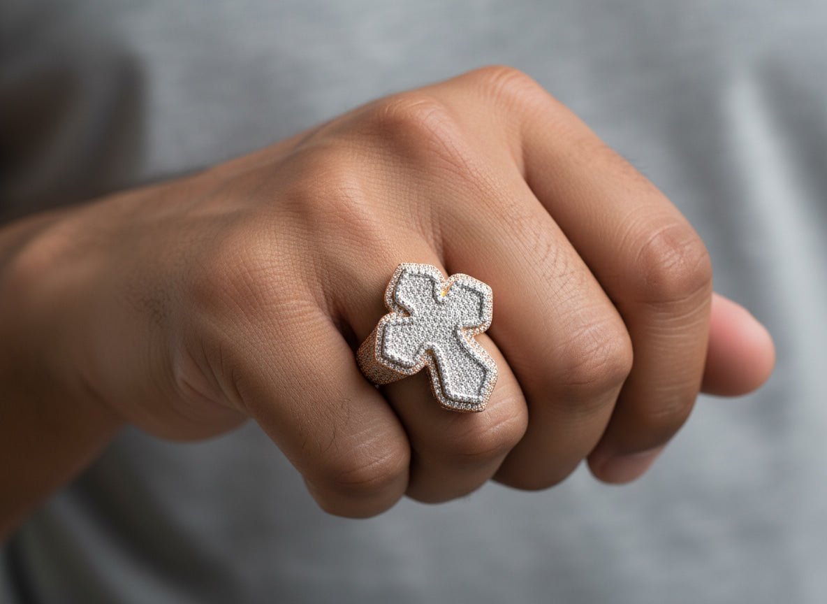 10k Gold Natural Diamond Cross - Shape Ring 4.15ct - AVI THE JEWELER