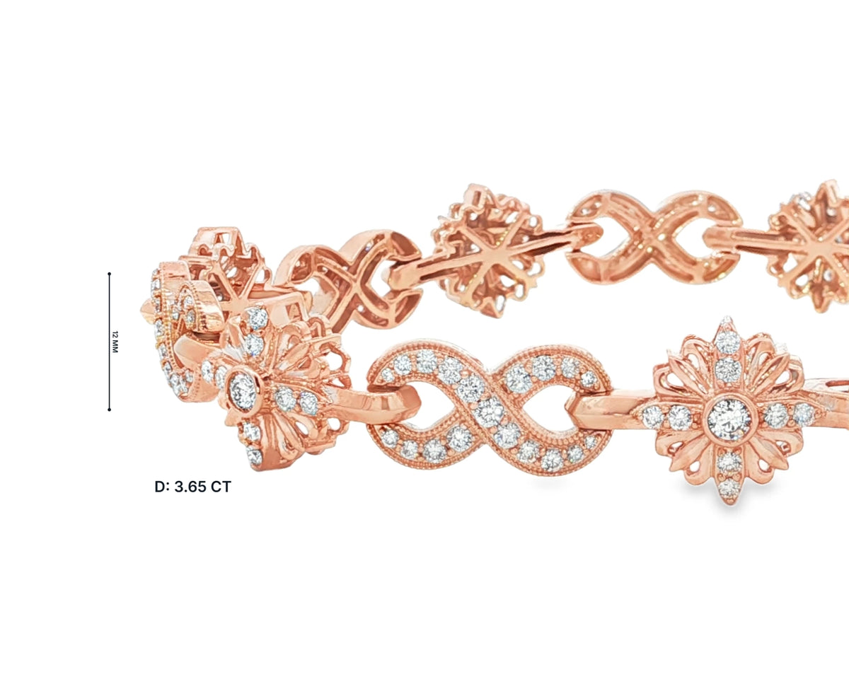 10K Gold Natural Diamond Floral Infinity Bracelet 3.65 CT – front view