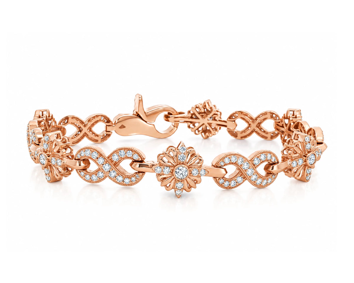 10K Gold Natural Diamond Floral Infinity Bracelet 3.65 CT – lifestyle 5011