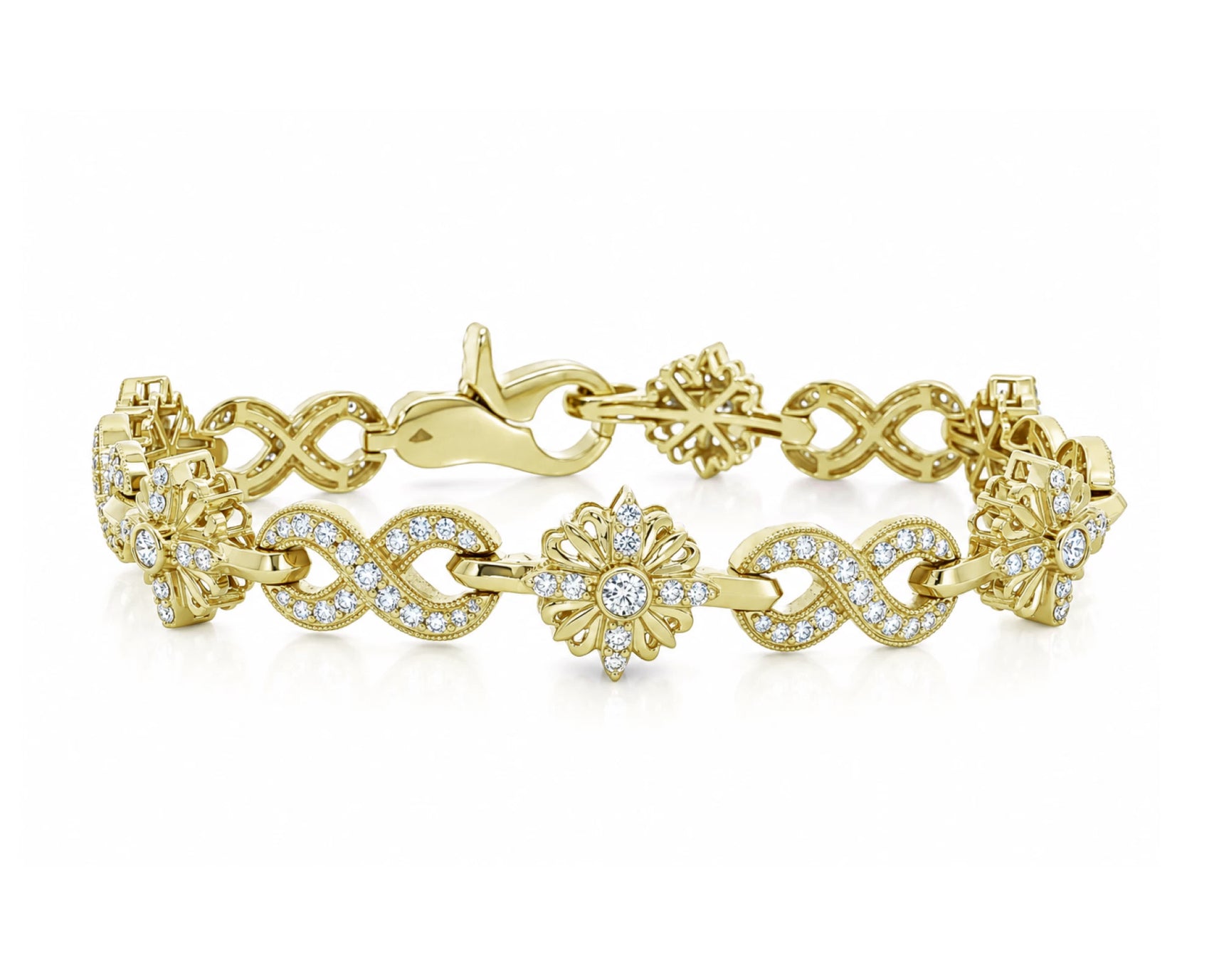 10K Gold Natural Diamond Floral Infinity Bracelet 3.65 CT