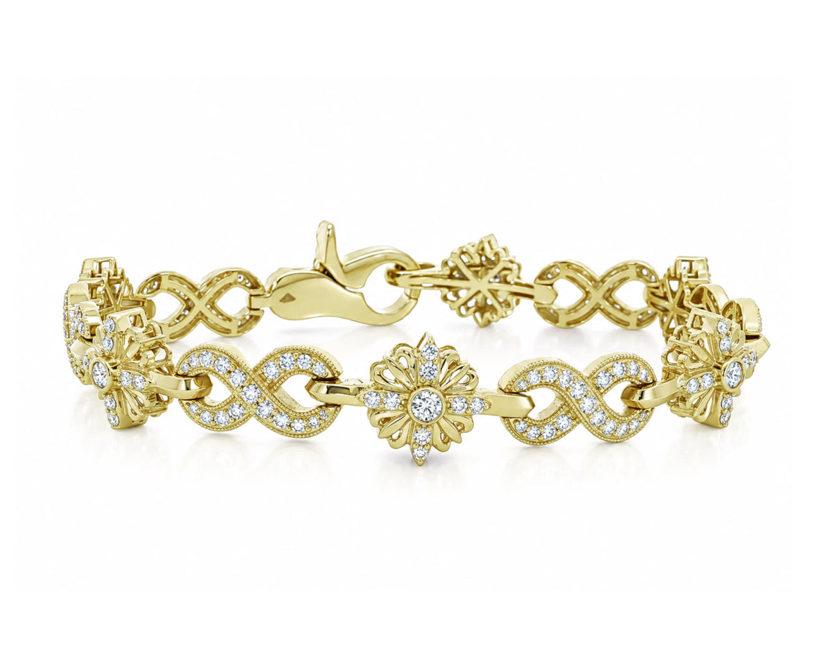 10K Gold Natural Diamond Floral Infinity Bracelet 3.65 CT