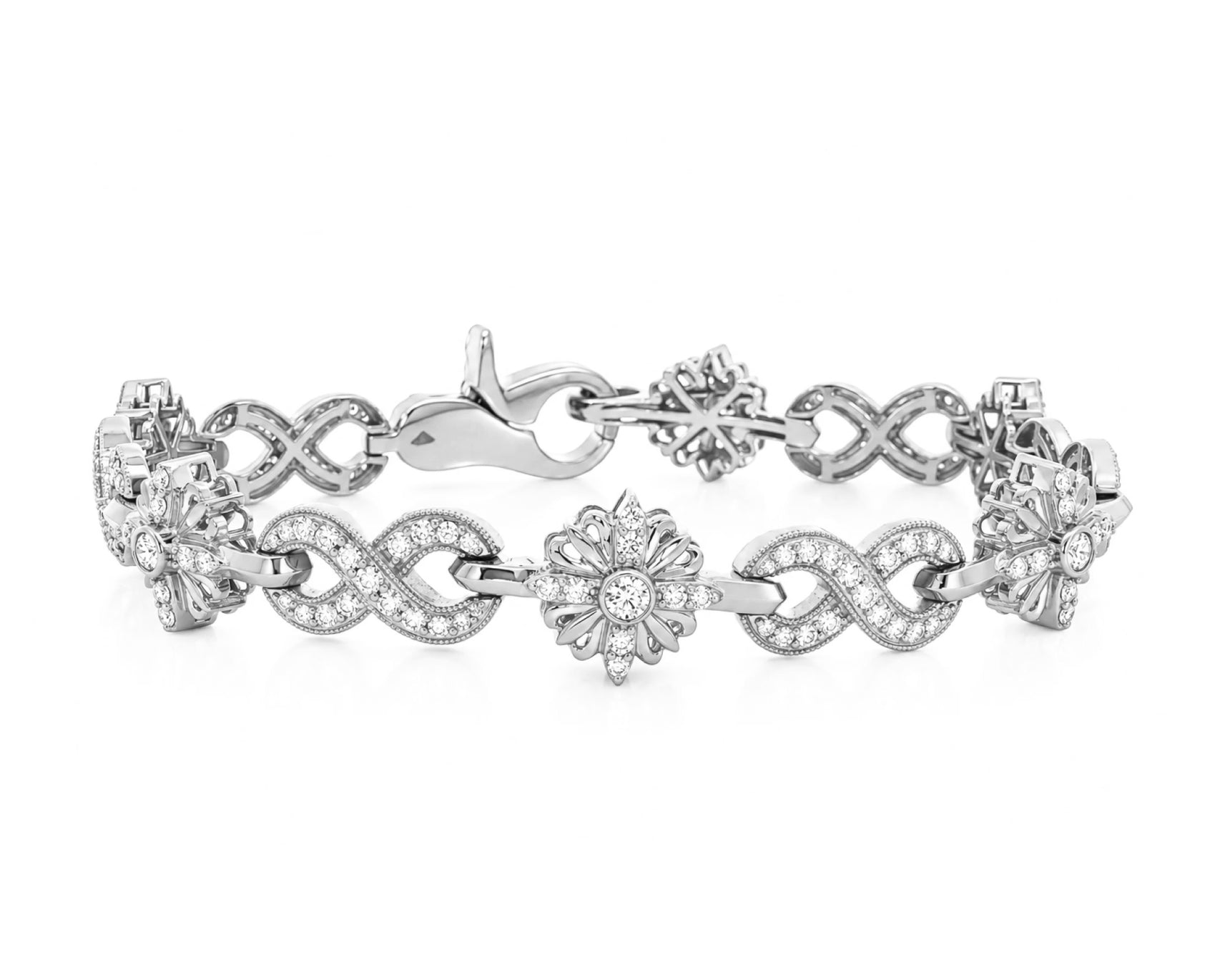 10K Gold Natural Diamond Floral Infinity Bracelet 3.65 CT