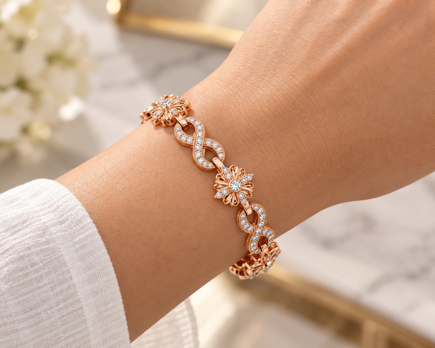 10K Gold Natural Diamond Floral Infinity Bracelet 3.65 CT – lifestyle 5023