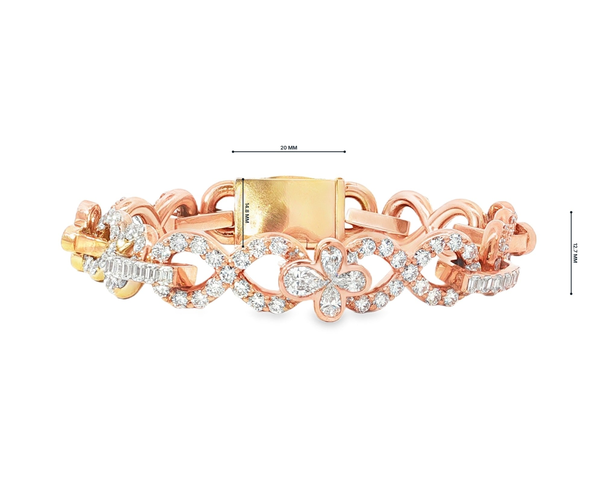 10K Gold Natural Diamond Floral Link Bracelet Pave Design 23.00 CT – front view