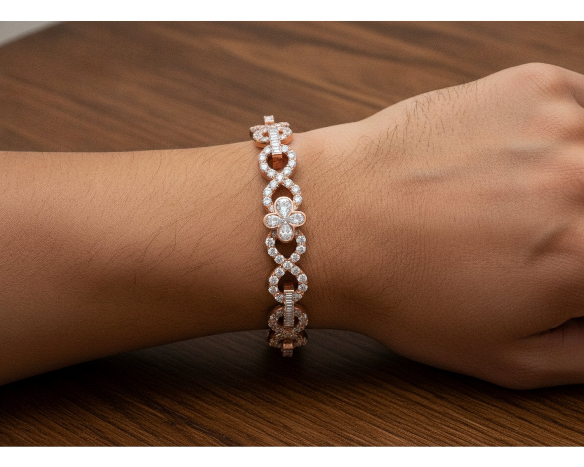 10K Gold Natural Diamond Floral Link Bracelet Pave Design 23.00 CT – lifestyle 146