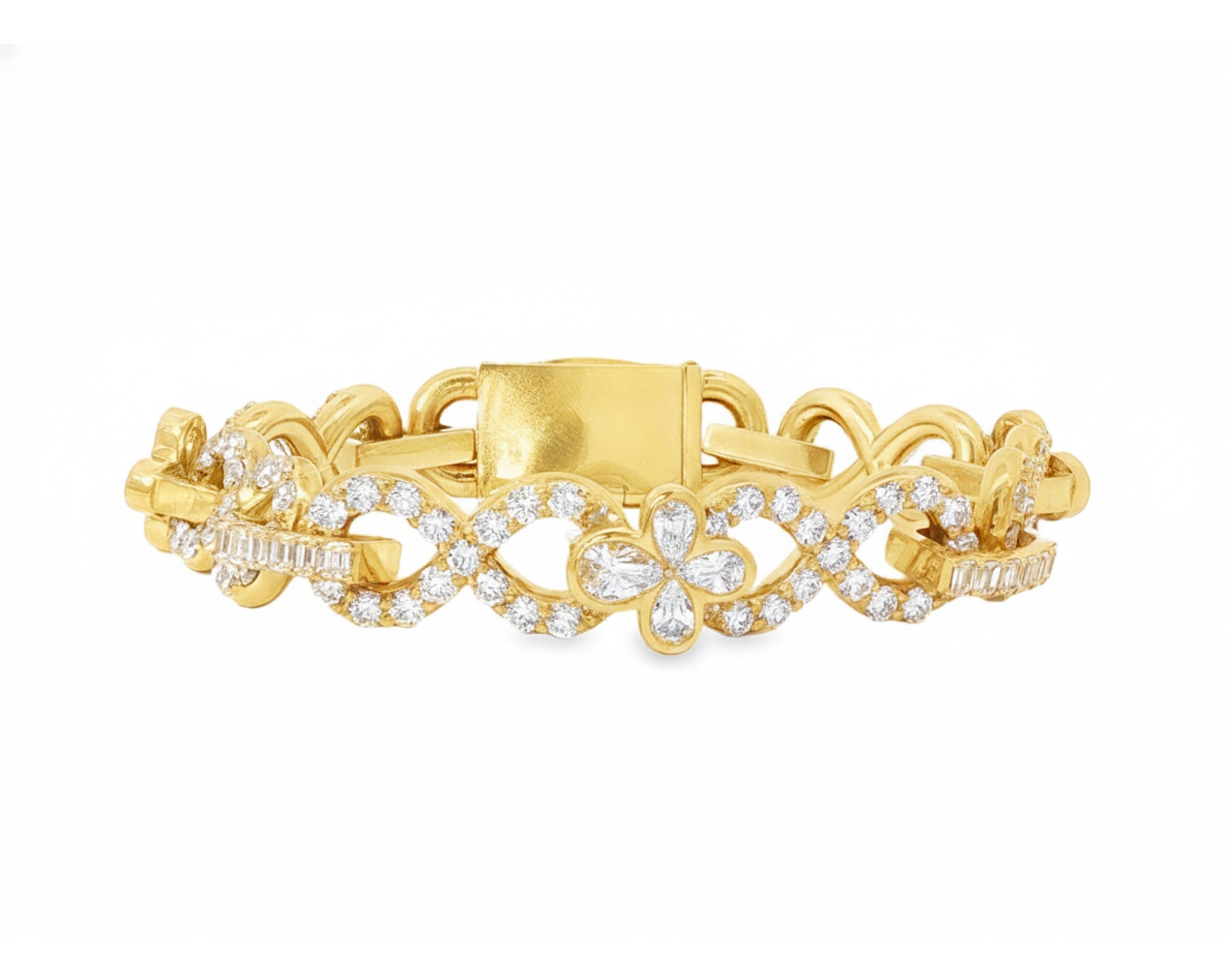 10K Gold Natural Diamond Floral Link Bracelet Pave Design 23.00 CT – lifestyle 151