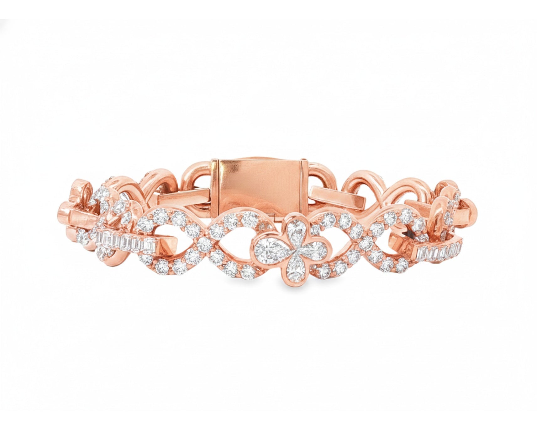10K Gold Natural Diamond Floral Link Bracelet Pave Design 23.00 CT – lifestyle 194