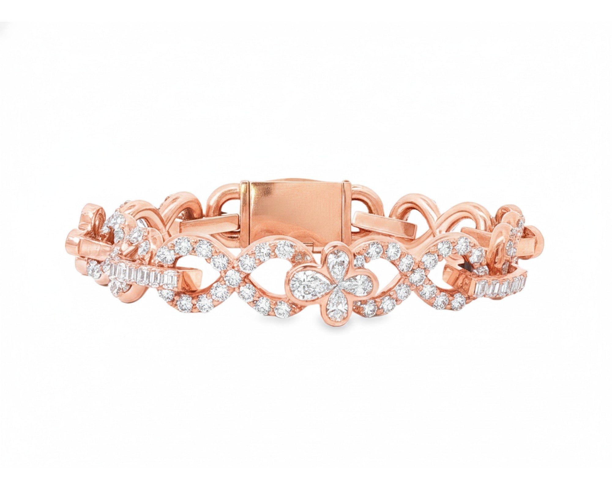 10K Gold Natural Diamond Floral Link Bracelet Pave Design 23.00 CT – lifestyle 194
