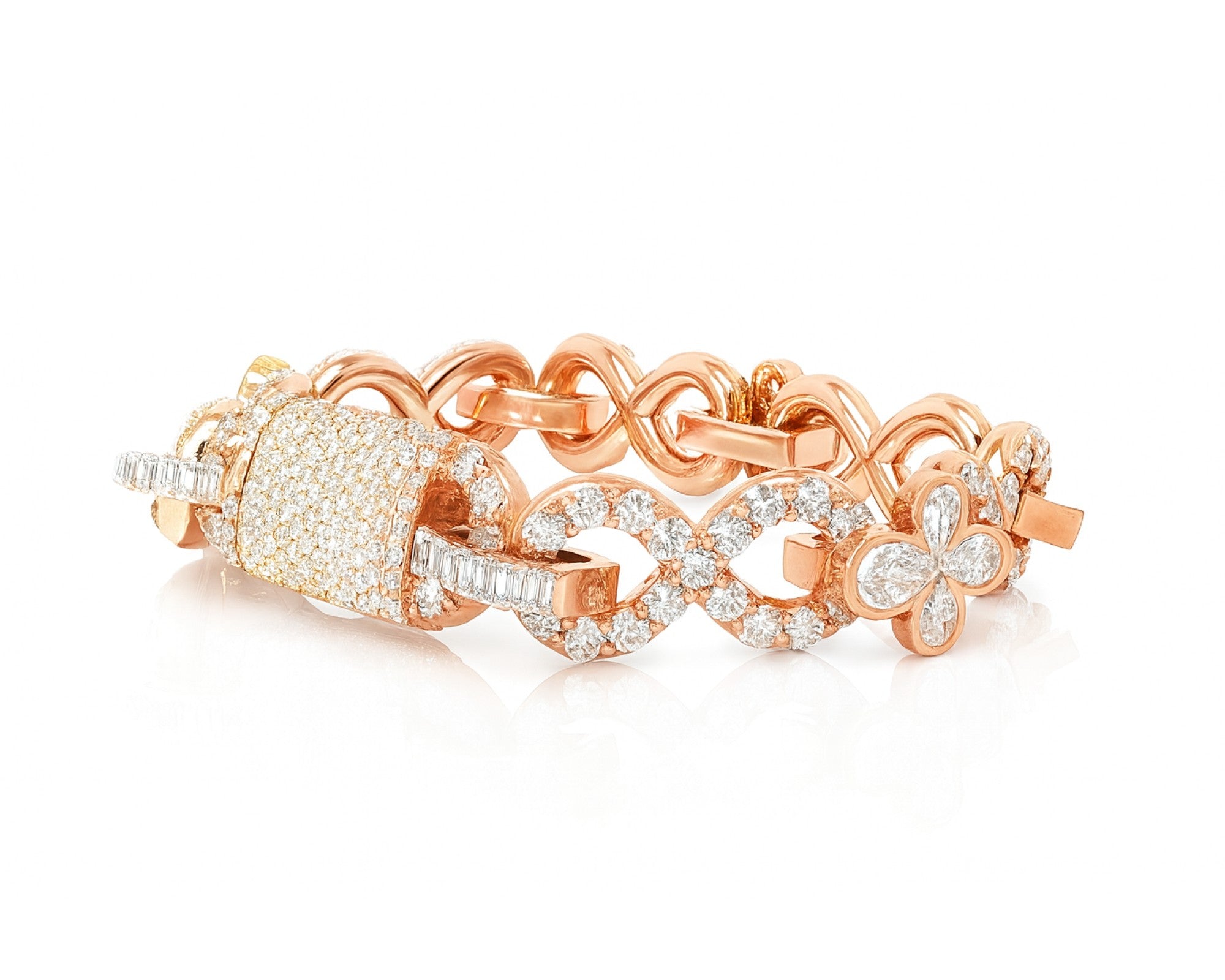 10K Gold Natural Diamond Floral Link Bracelet Pave Design 23.00 CT – lifestyle 202