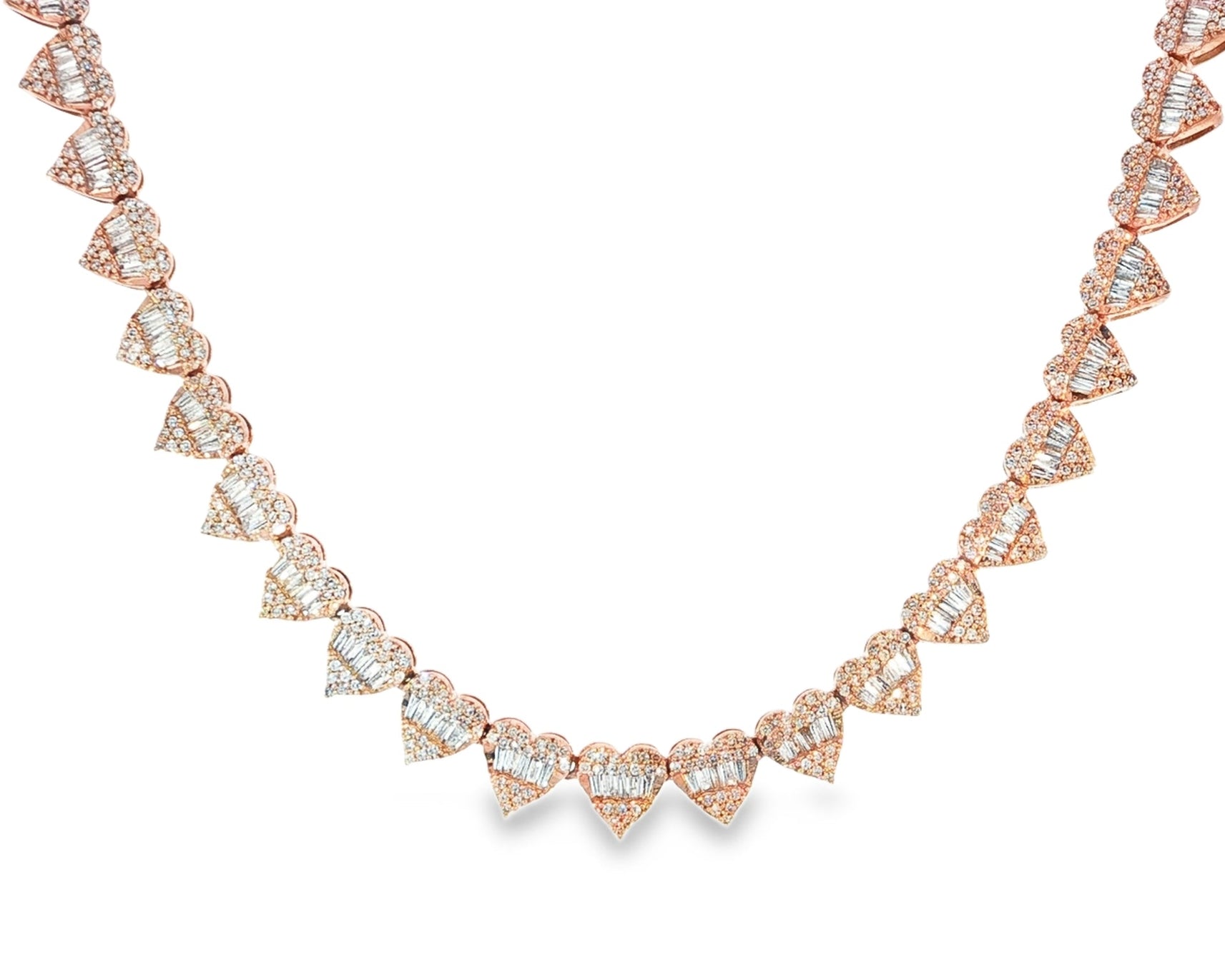 10k Gold Natural Diamond Heart & Baguette - Cut Necklace 4.5ct - AVI THE JEWELER