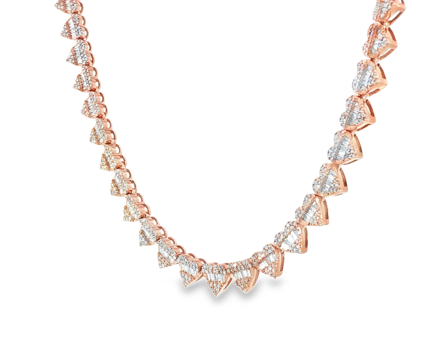 10k Gold Natural Diamond Heart & Baguette - Cut Necklace 4.5ct - AVI THE JEWELER