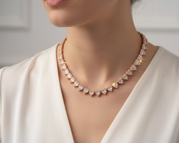 10k Gold Natural Diamond Heart & Baguette - Cut Necklace 4.5ct - AVI THE JEWELER