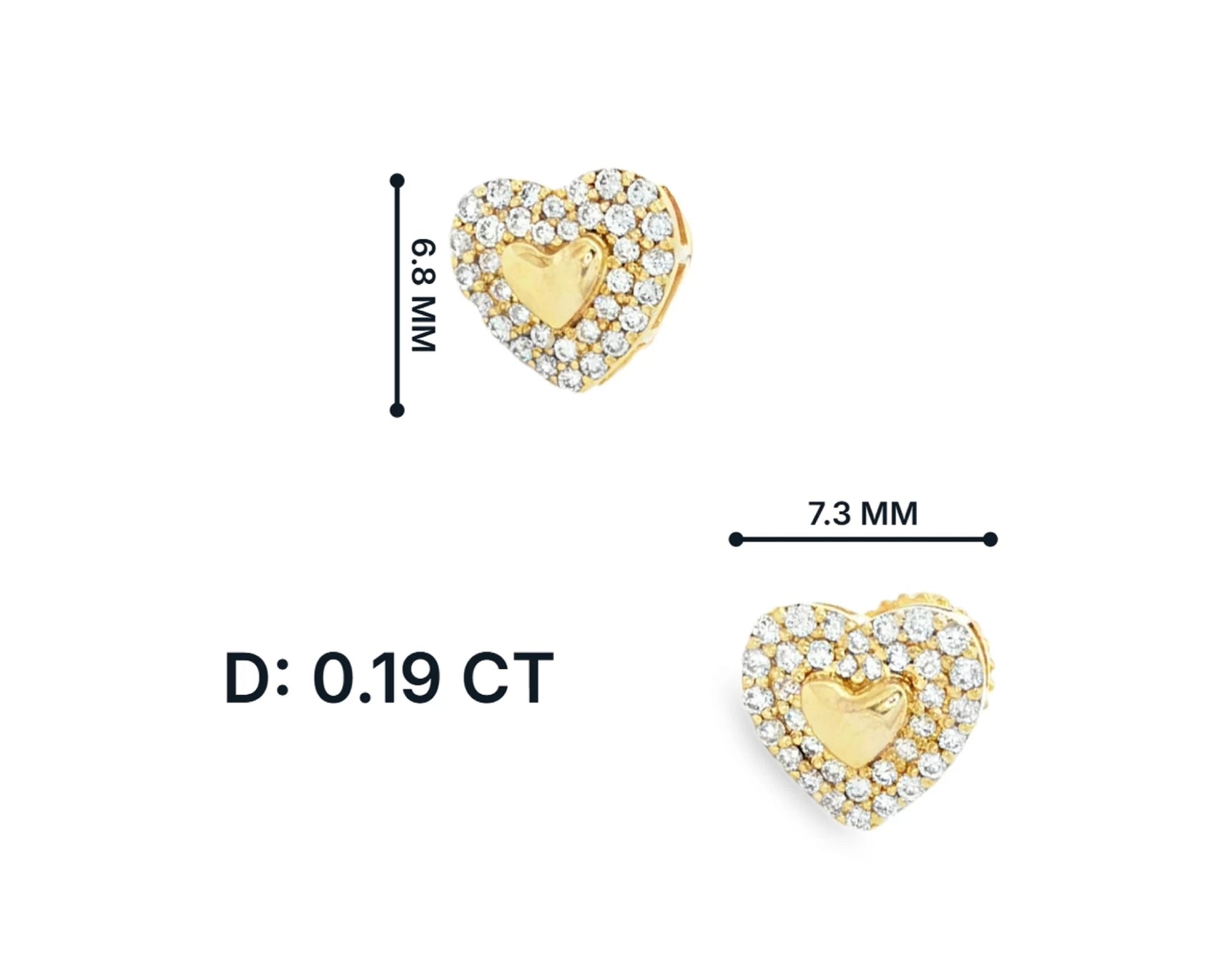 10K Gold Natural Diamond Heart Stud Earrings 0.19 CT – front view
