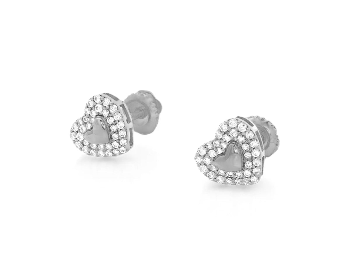 10K Gold Natural Diamond Heart Stud Earrings 0.19 CT