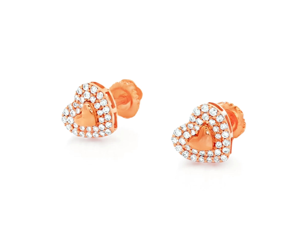 10K Gold Natural Diamond Heart Stud Earrings 0.19 CT