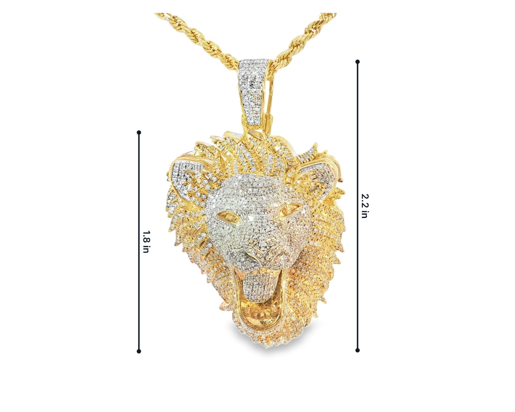 10K Gold Natural Diamond Lion Head Pendant Detailed Design 2.00 CT – front view