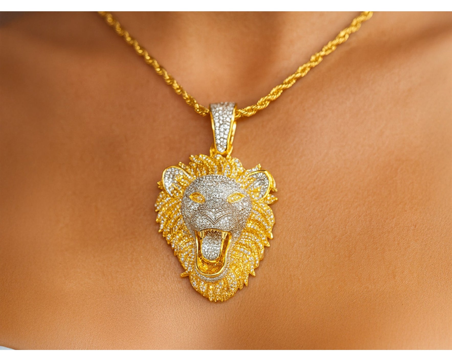 10K Gold Natural Diamond Lion Head Pendant Detailed Design 2.00 CT – lifestyle 106