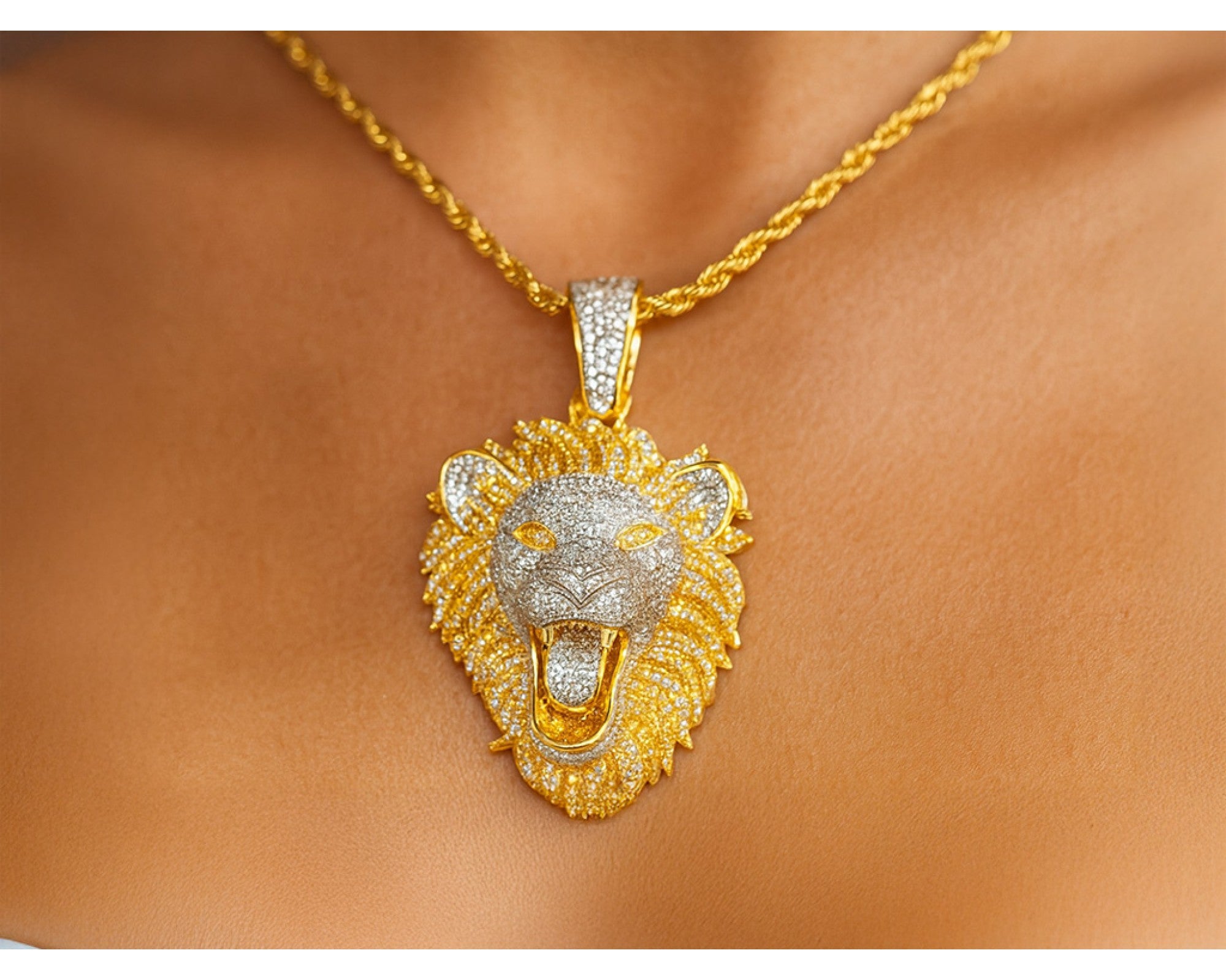 10K Gold Natural Diamond Lion Head Pendant Detailed Design 2.00 CT – lifestyle 106