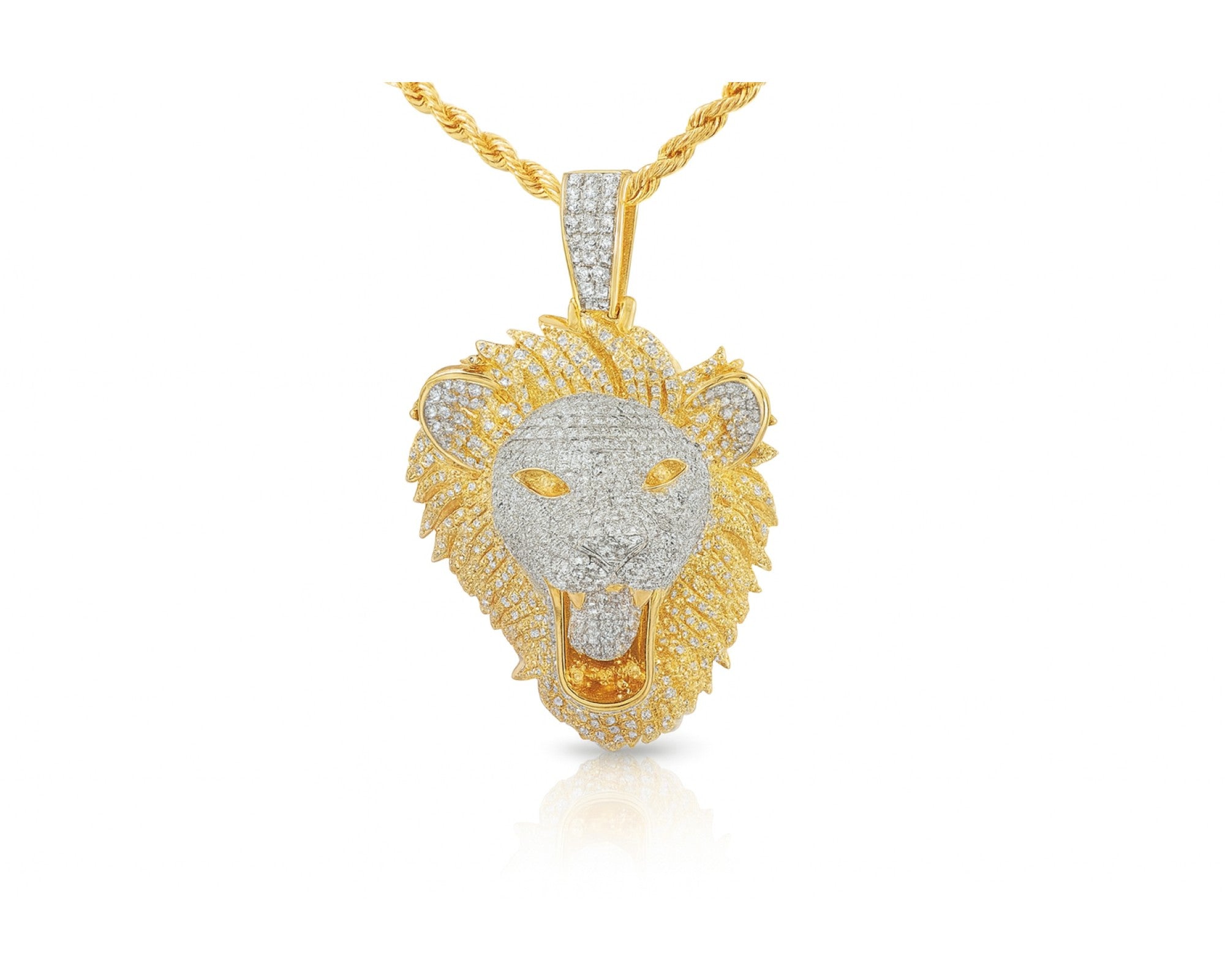 10K Gold Natural Diamond Lion Head Pendant Detailed Design 2.00 CT – lifestyle 220