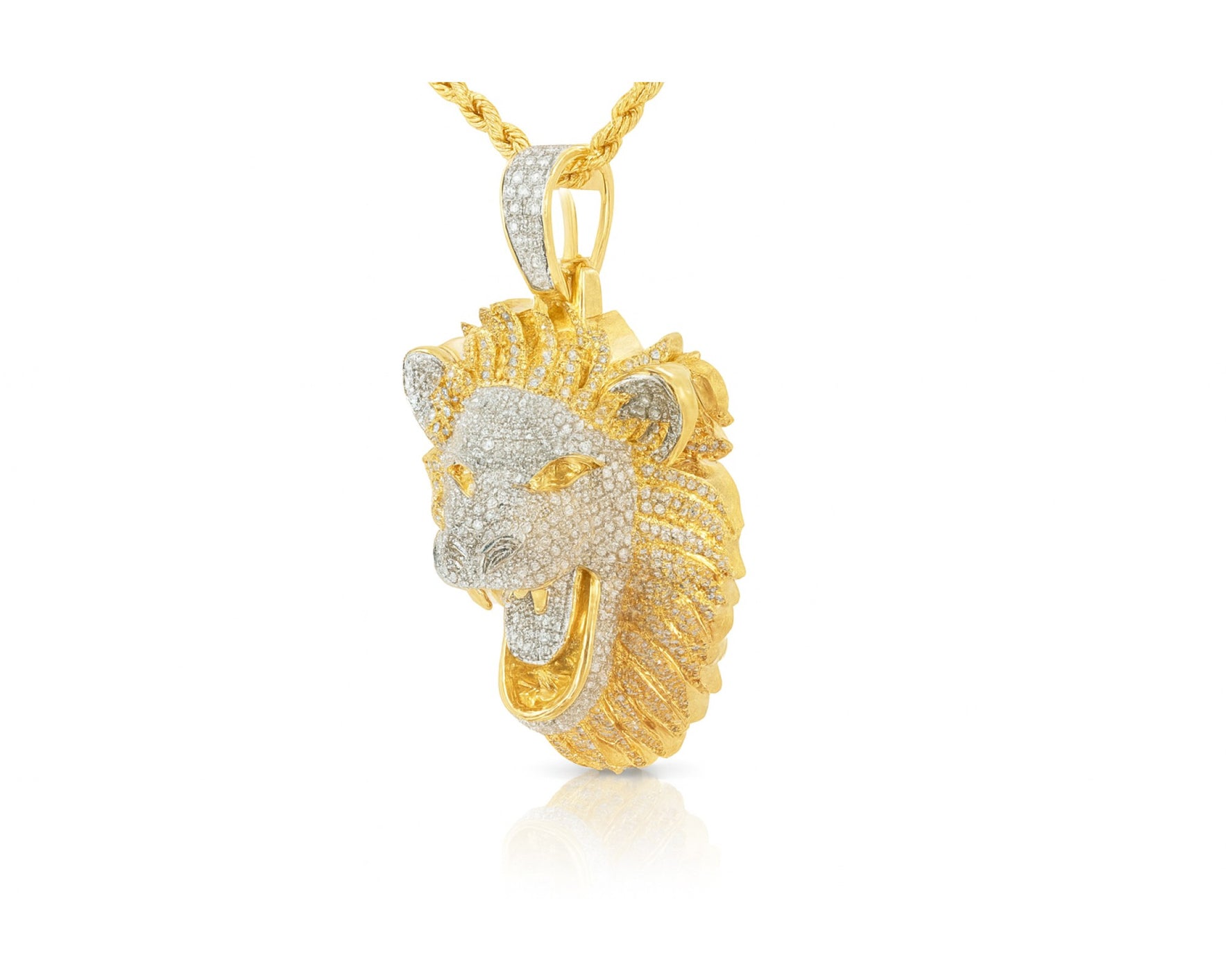 10K Gold Natural Diamond Lion Head Pendant Detailed Design 2.00 CT – lifestyle 221