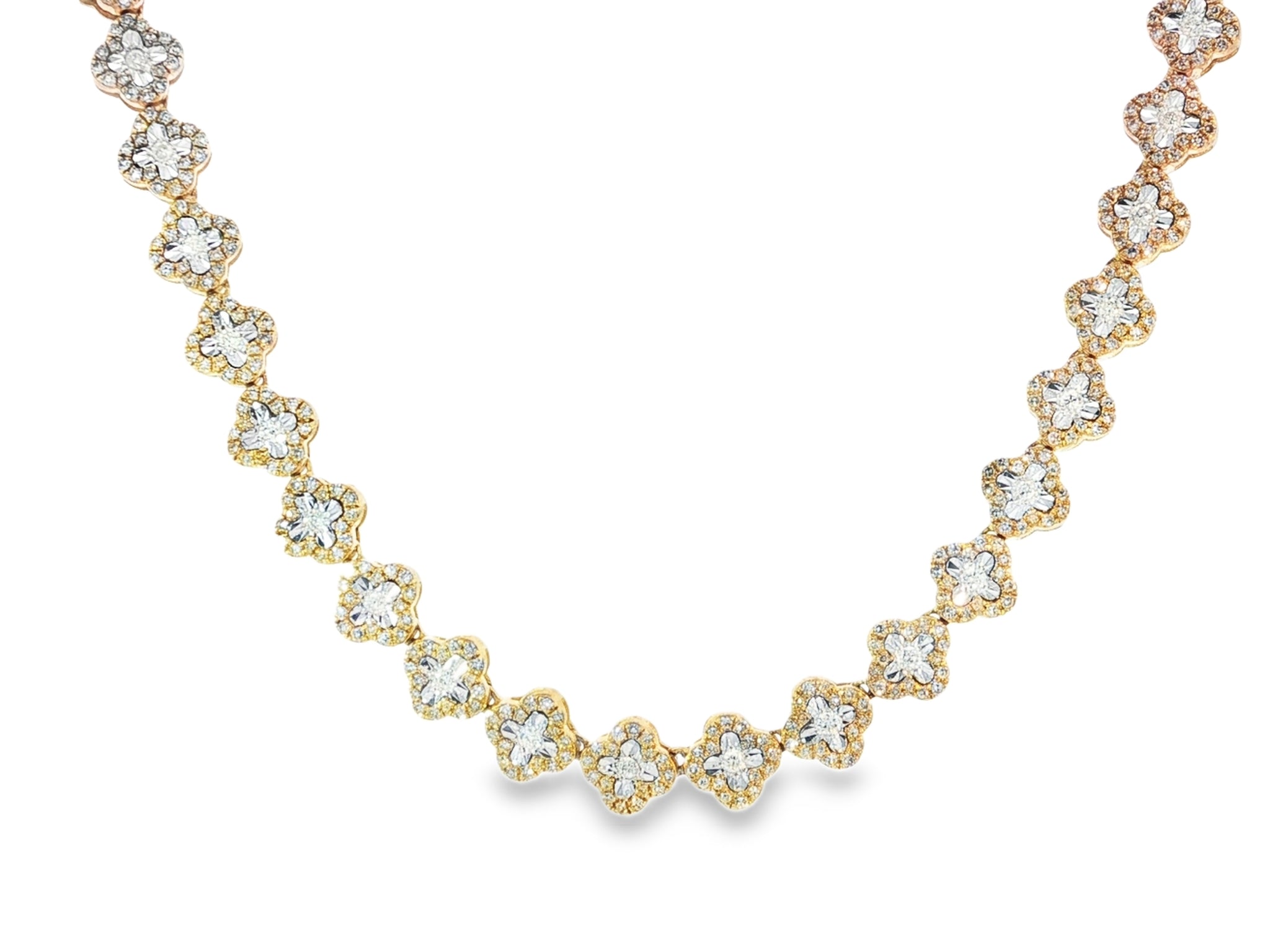 10k Gold Natural Diamond Necklace with Floral Clover - Inspired Round Design 3.5ct - AVI THE JEWELER
