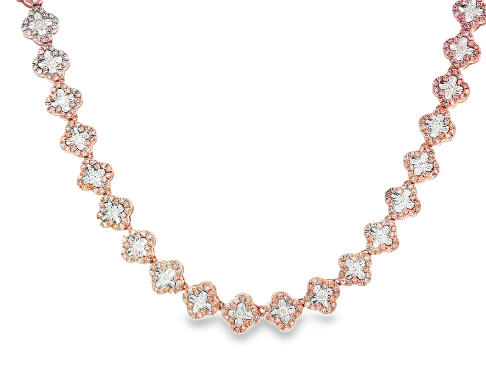 10k Gold Natural Diamond Necklace with Floral Clover - Inspired Round Design 3.5ct - AVI THE JEWELER