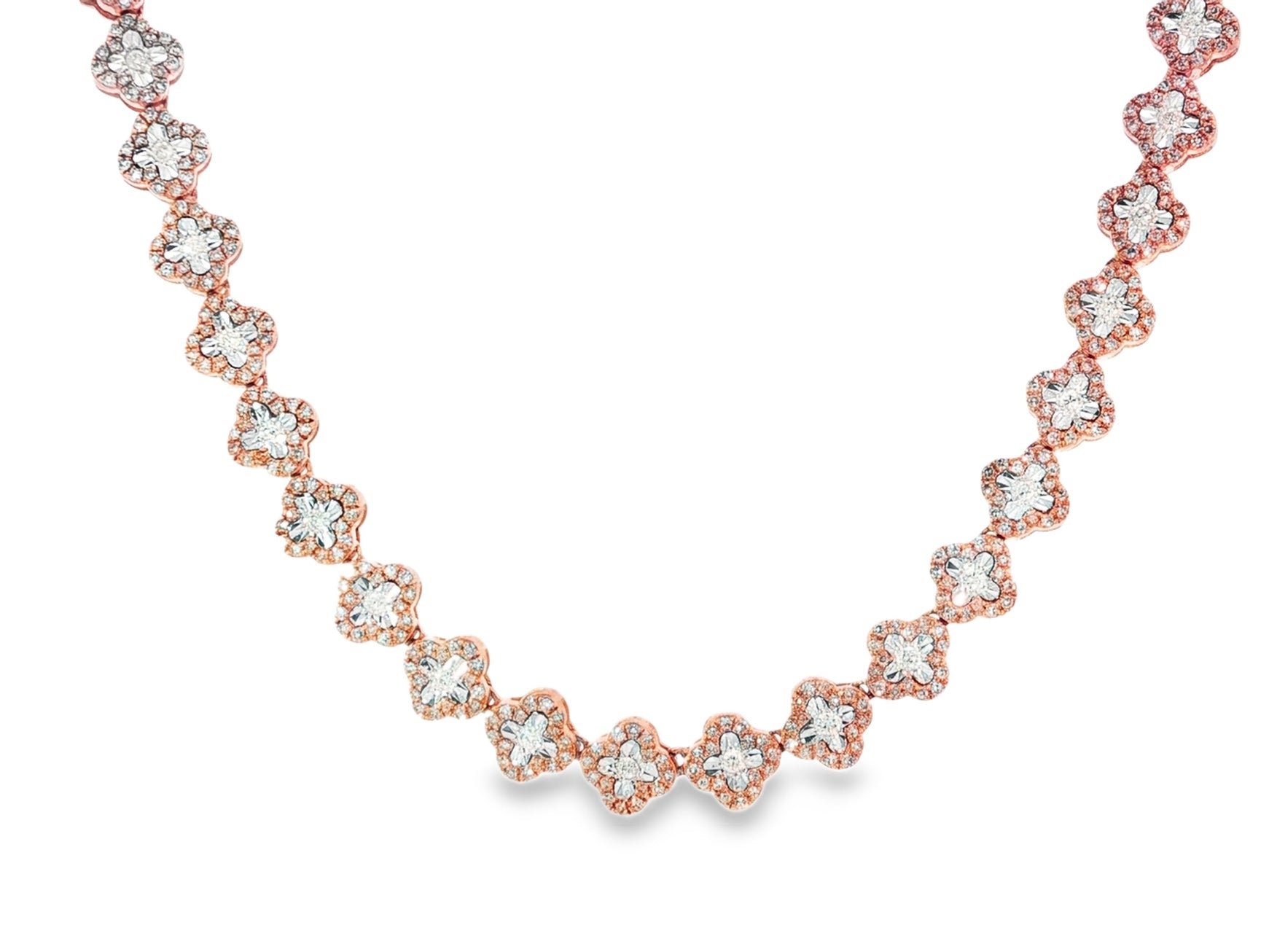 10k Gold Natural Diamond Necklace with Floral Clover - Inspired Round Design 3.5ct - AVI THE JEWELER