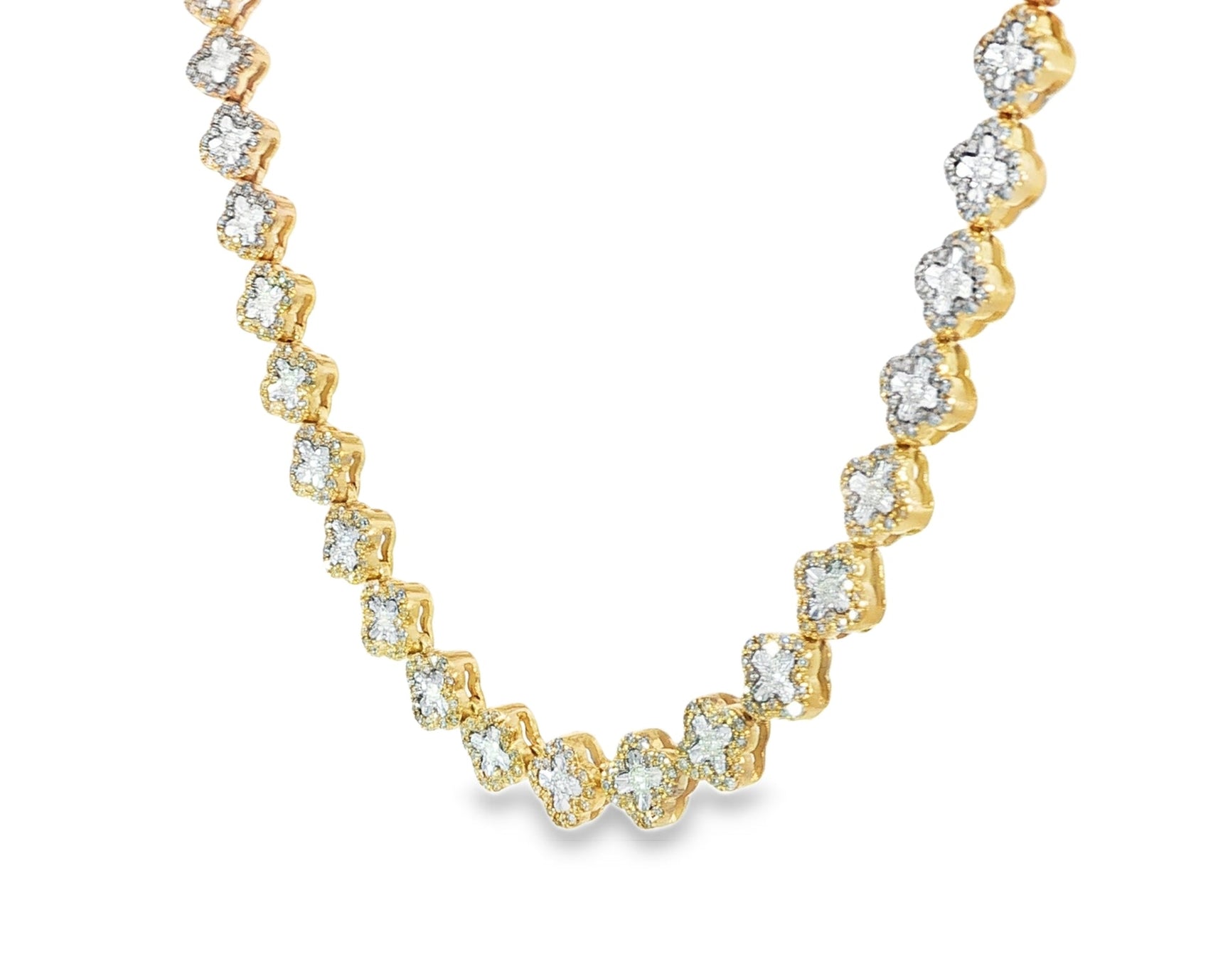 10k Gold Natural Diamond Necklace with Floral Clover - Inspired Round Design 3.5ct - AVI THE JEWELER