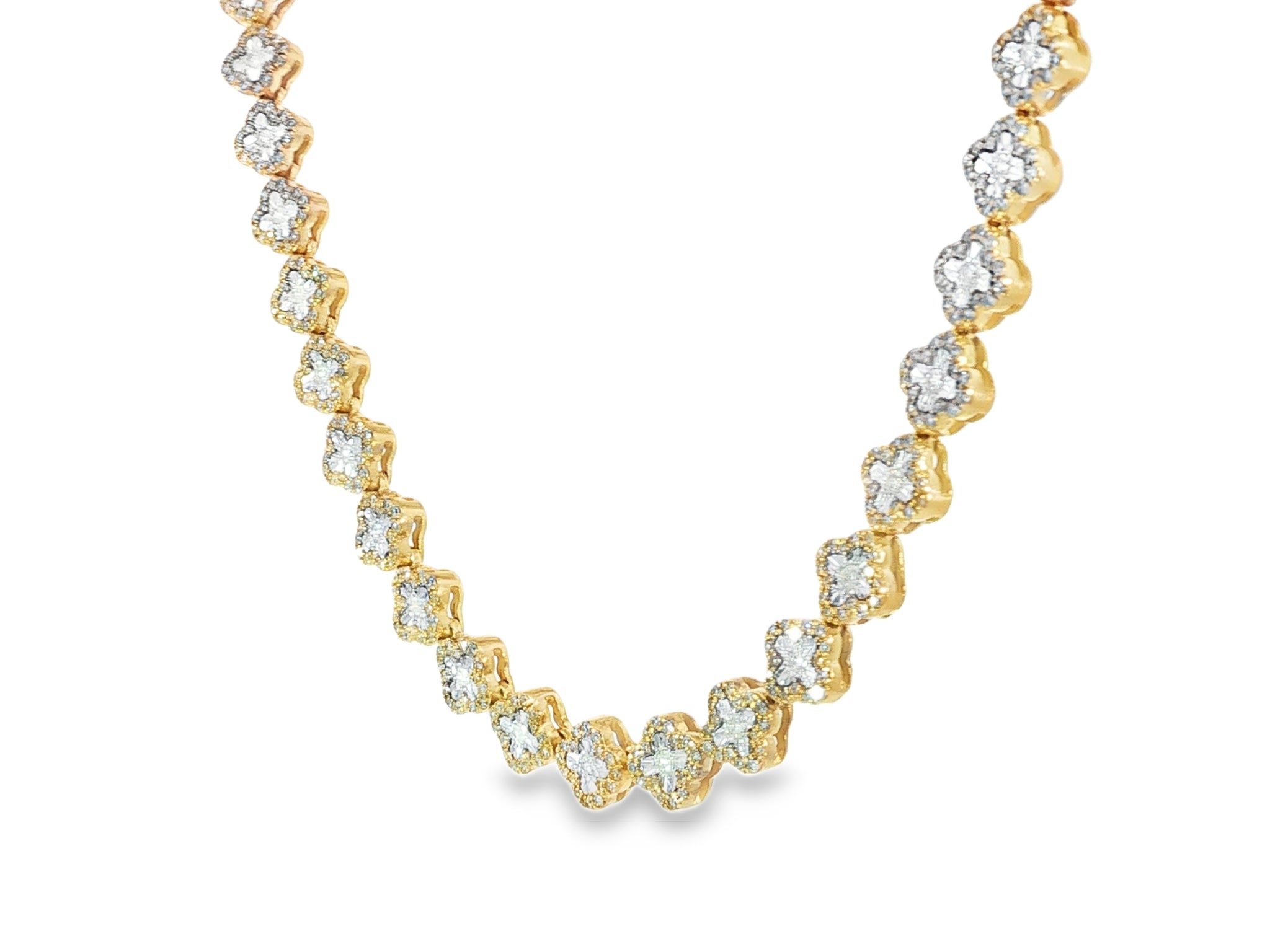 10k Gold Natural Diamond Necklace with Floral Clover - Inspired Round Design 3.5ct - AVI THE JEWELER