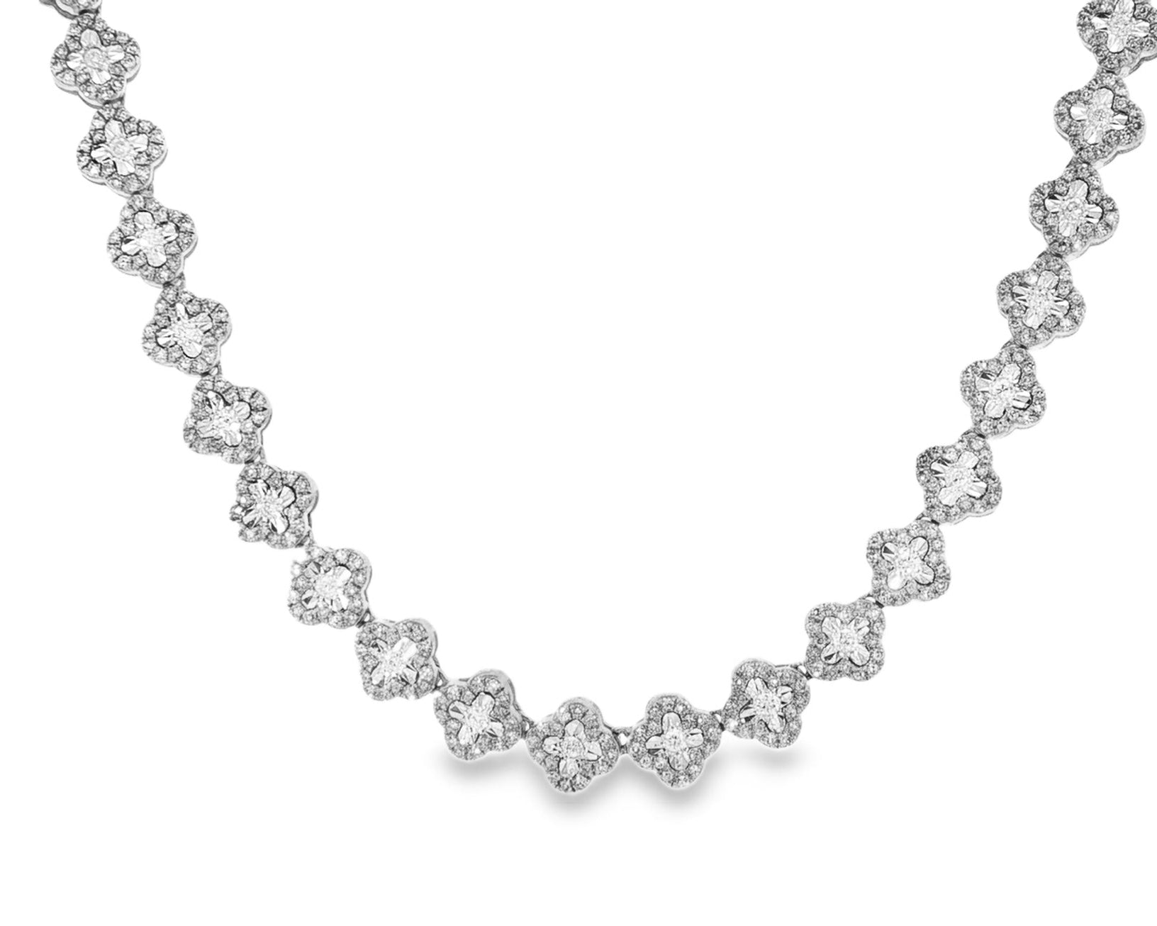 10k Gold Natural Diamond Necklace with Floral Clover - Inspired Round Design 3.5ct - AVI THE JEWELER