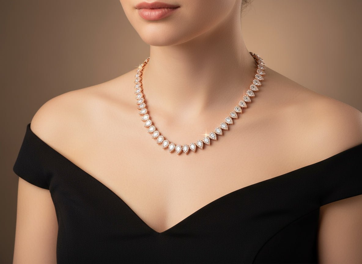 10k Gold Natural Diamond Necklace with Pear - Shape Halo Design 3.8ct - AVI THE JEWELER