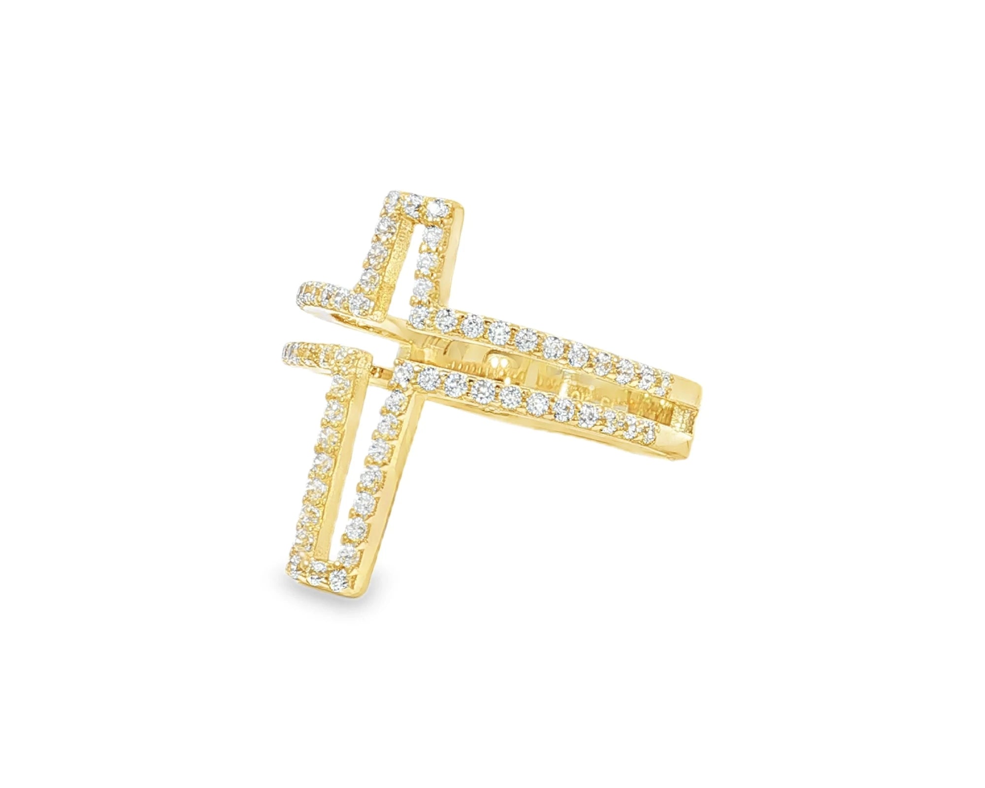10K Gold Open Cross Ring with Pavé Cubic Zirconia Accents – lifestyle 2882