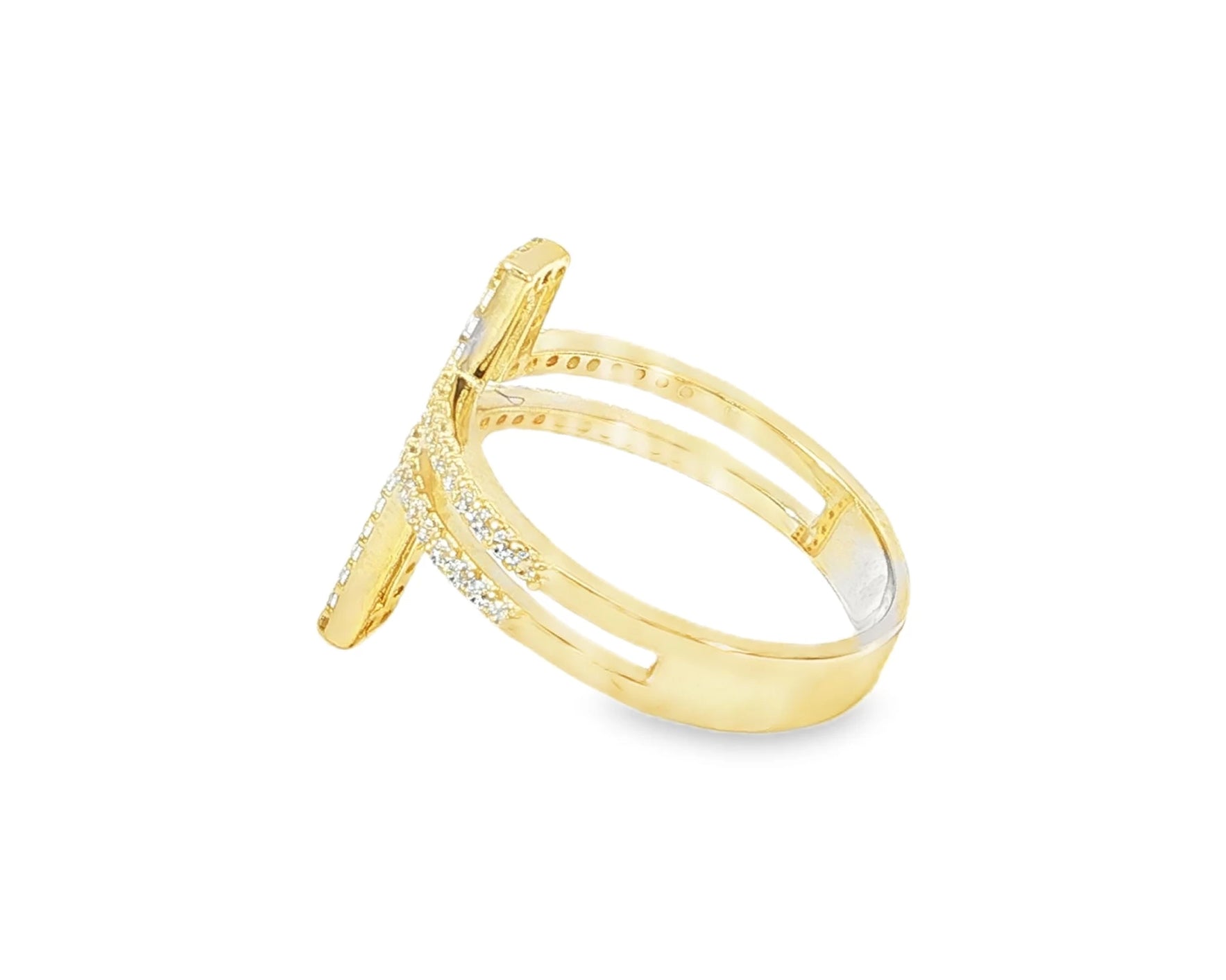 10K Gold Open Cross Ring with Pavé Cubic Zirconia Accents – lifestyle 2884