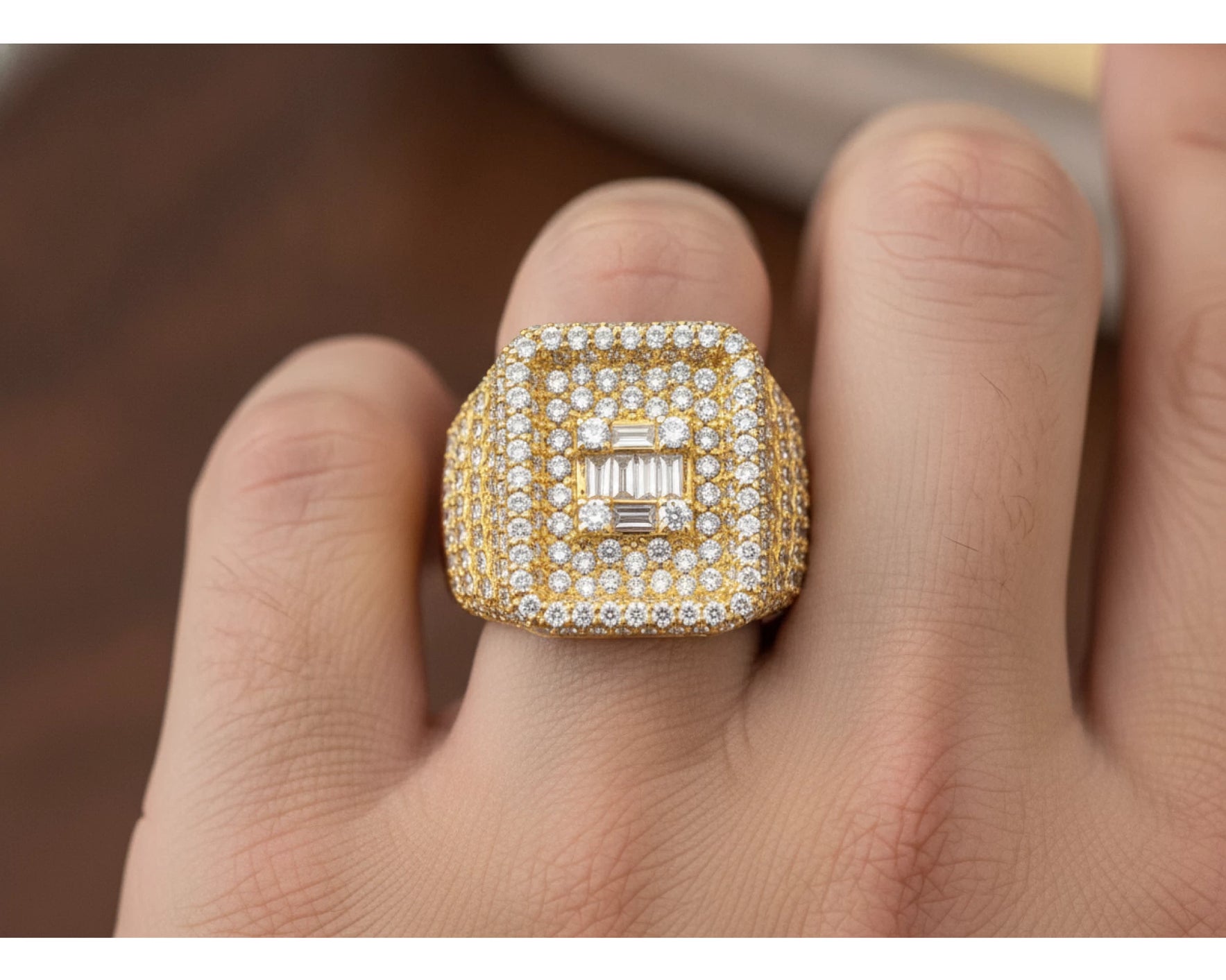 10k Gold Rectangle Frame Ring with Center Square Diamonds 2.68ct – lifestyle 1308