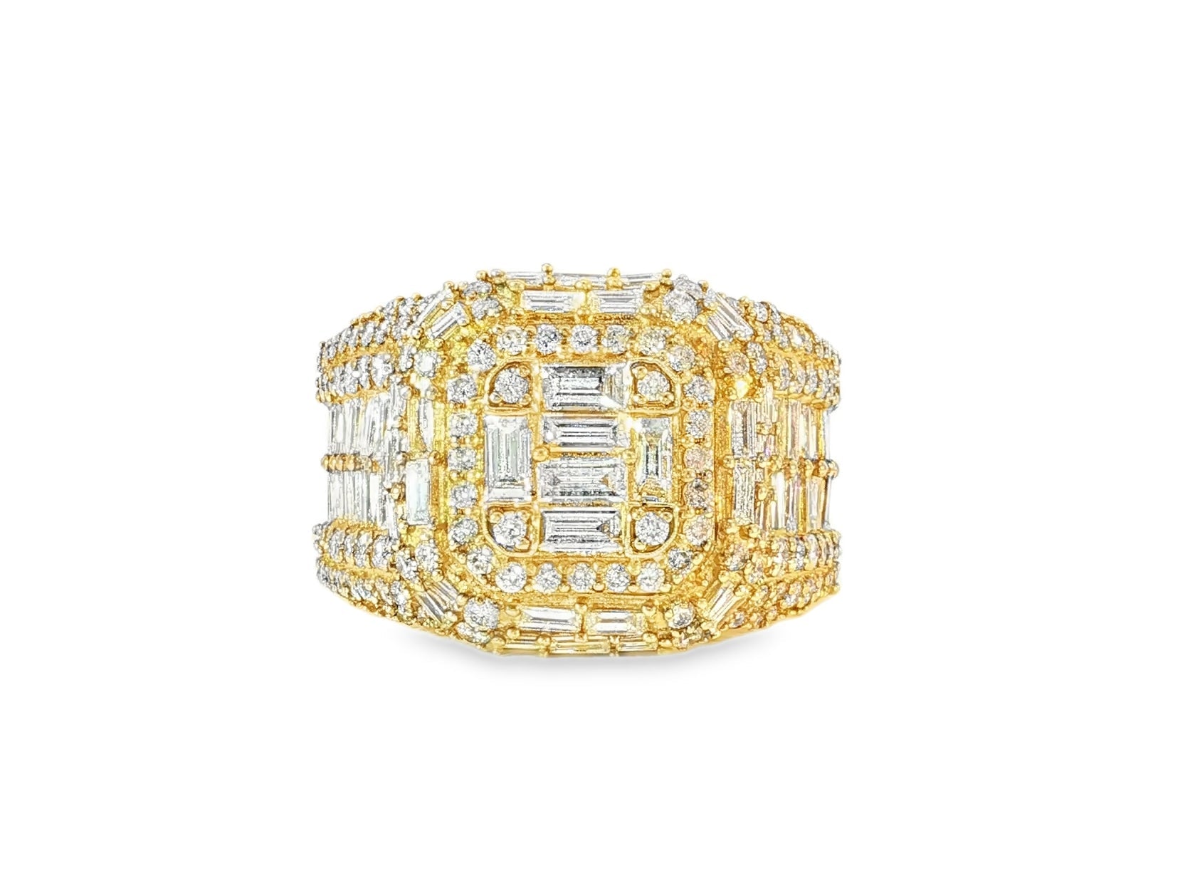 10k Gold Rectangular Cluster Ring with Baguette & Round Diamonds 3.50ct - AVI THE JEWELER