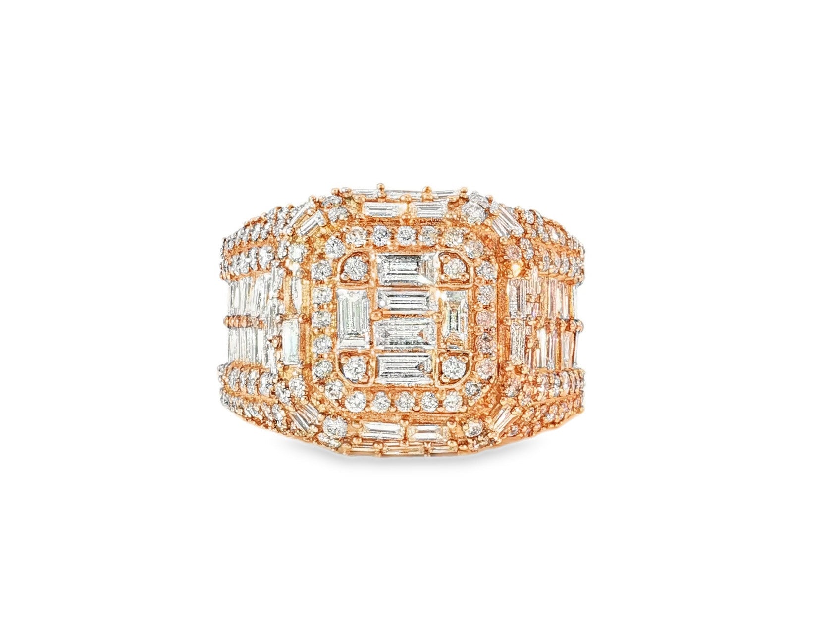 10k Gold Rectangular Cluster Ring with Baguette & Round Diamonds 3.50ct - AVI THE JEWELER