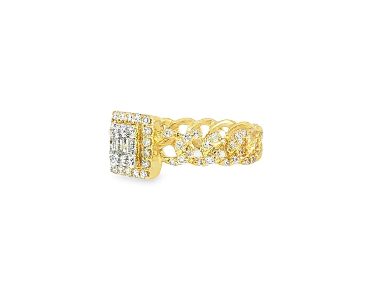 10k Gold Square - Halo Cuban - Link Diamonds Ring 0.55ct - AVI THE JEWELER