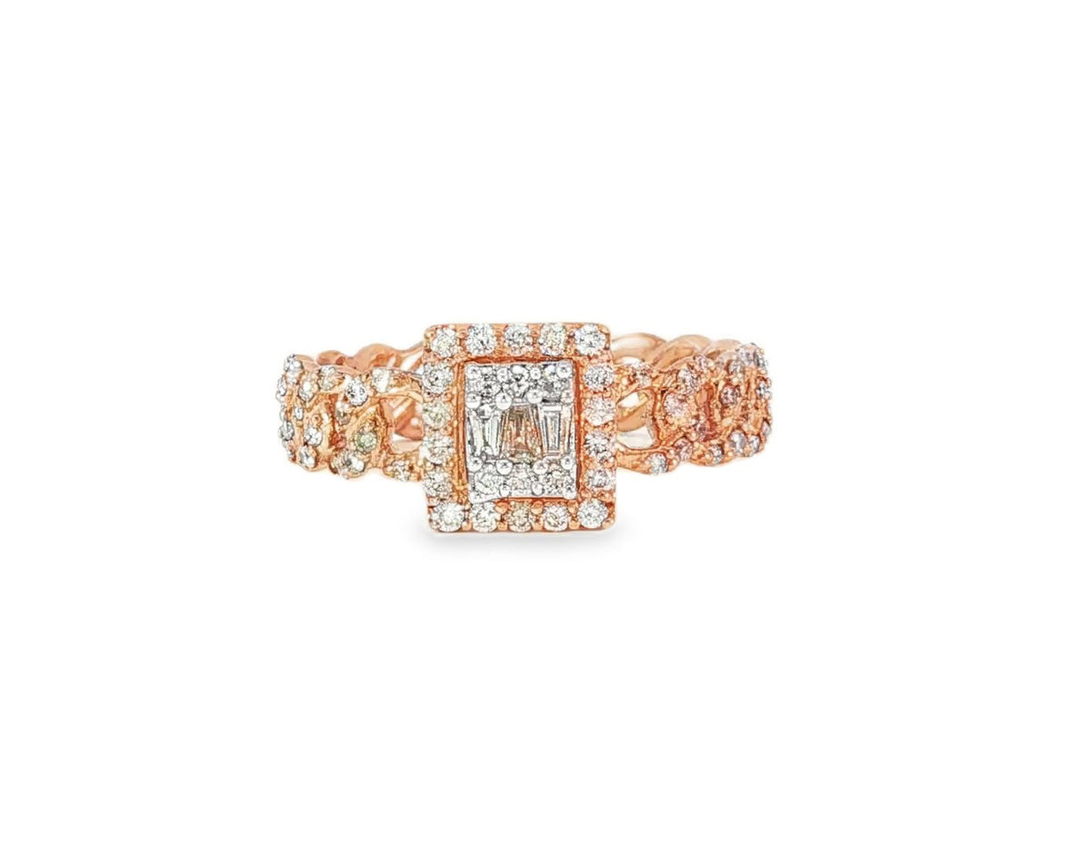 10k Gold Square - Halo Cuban - Link Diamonds Ring 0.55ct - AVI THE JEWELER